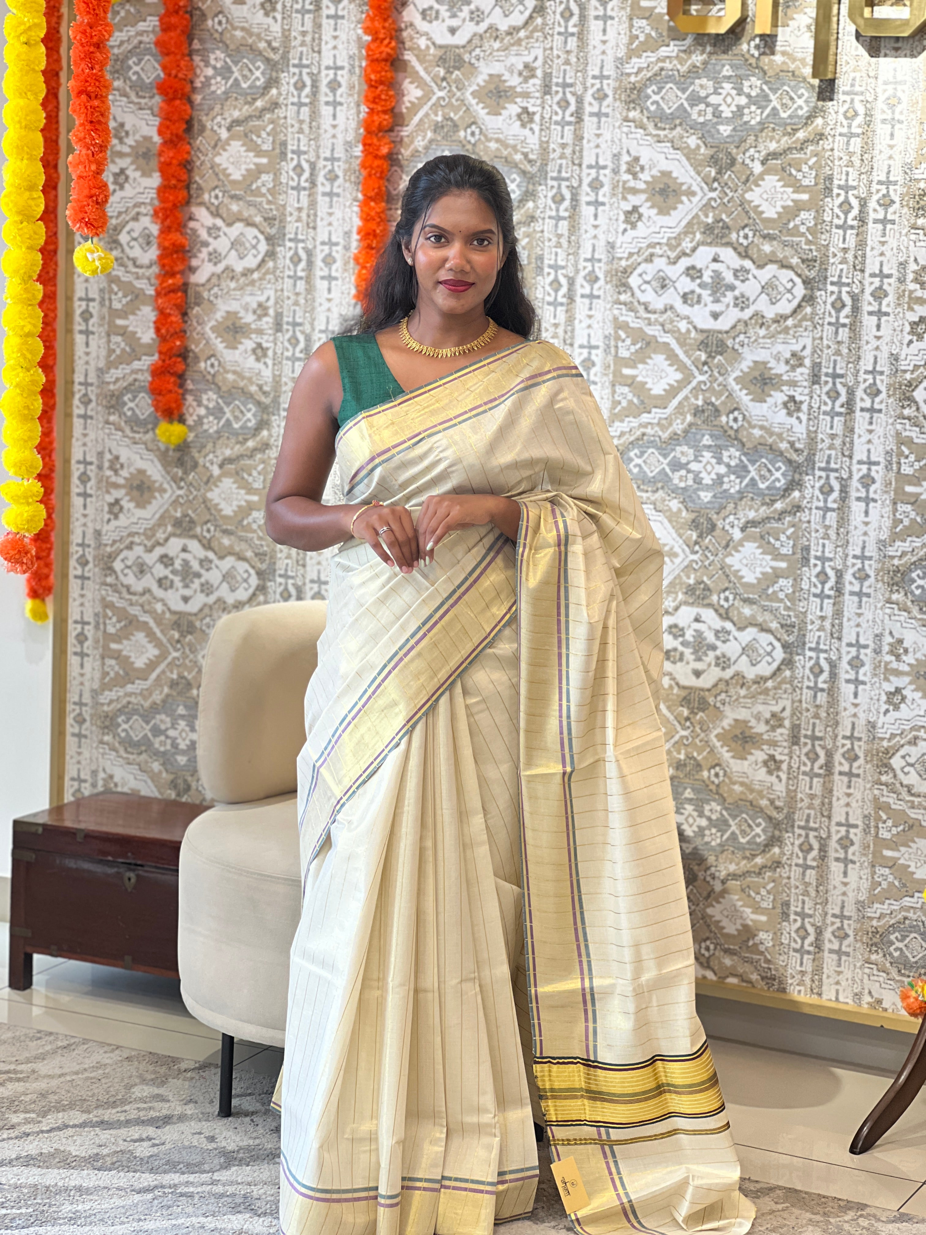 Line Woven Kerala Cotton Saree |  RLF138