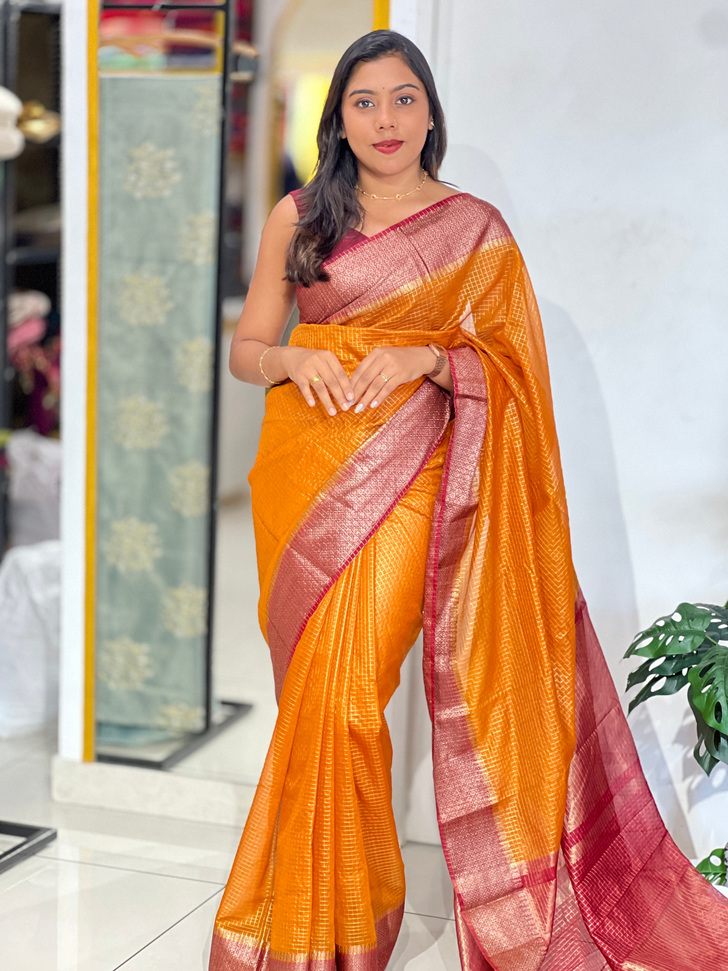Check Pattern Pattern Semi Silk Saree | ZSS570