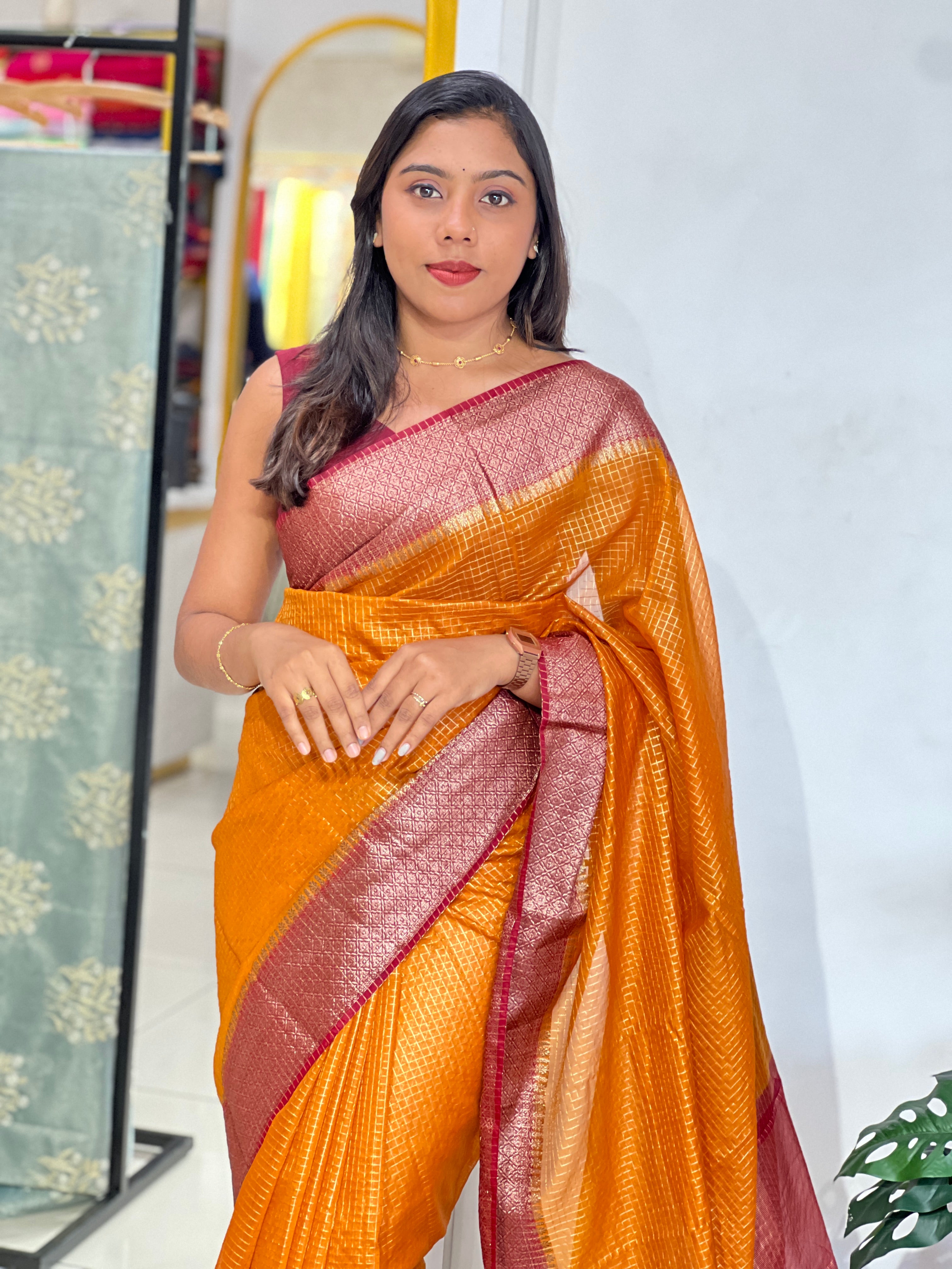Check Pattern Pattern Semi Silk Saree | ZSS570