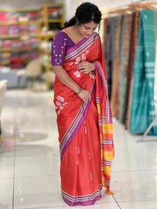 Floral Block Printed Silk Saree | SIK134