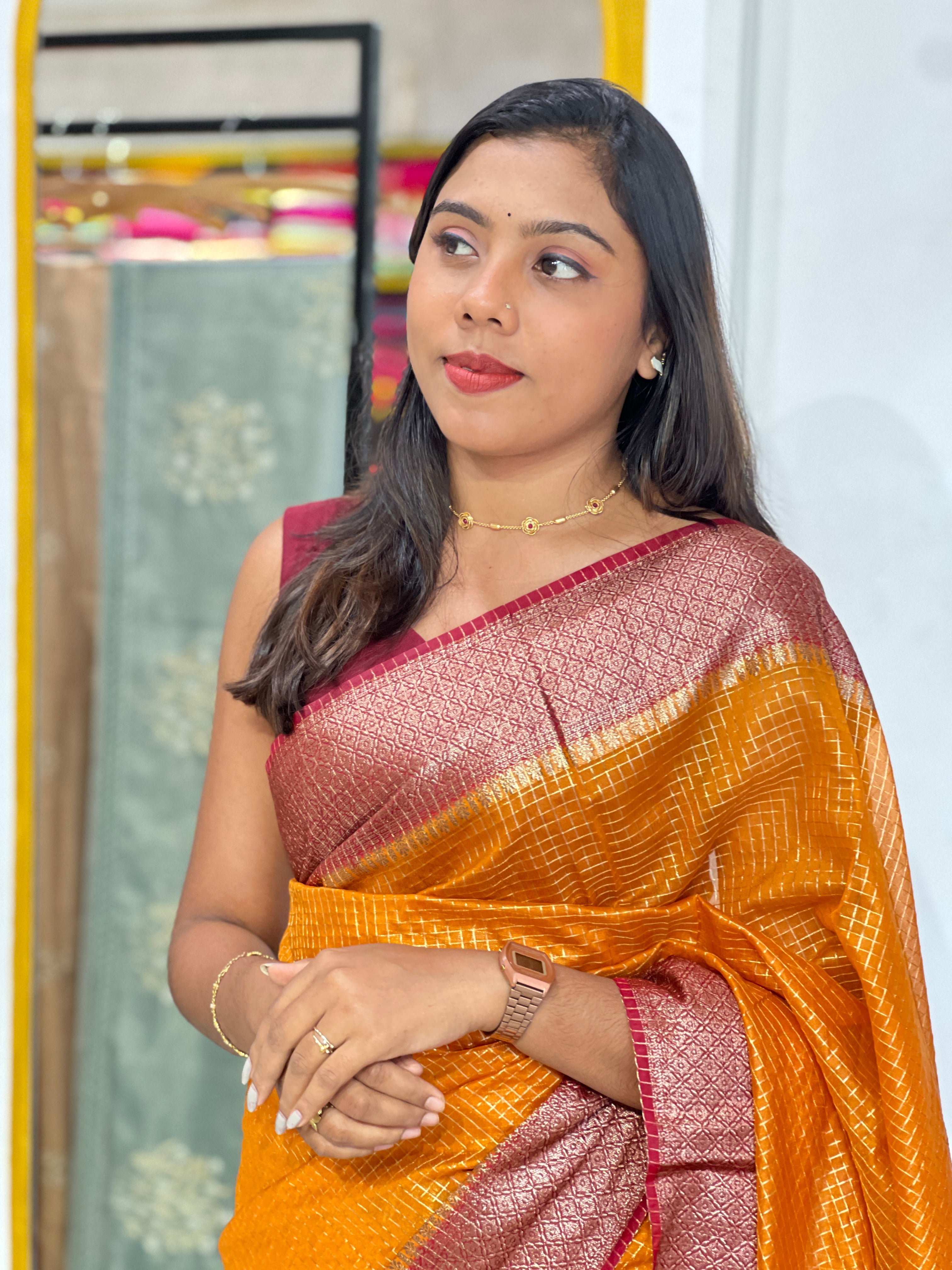 Check Pattern Pattern Semi Silk Saree | ZSS570
