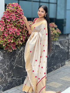 Polka Dot Weaved Semi Silk Saree | HT195