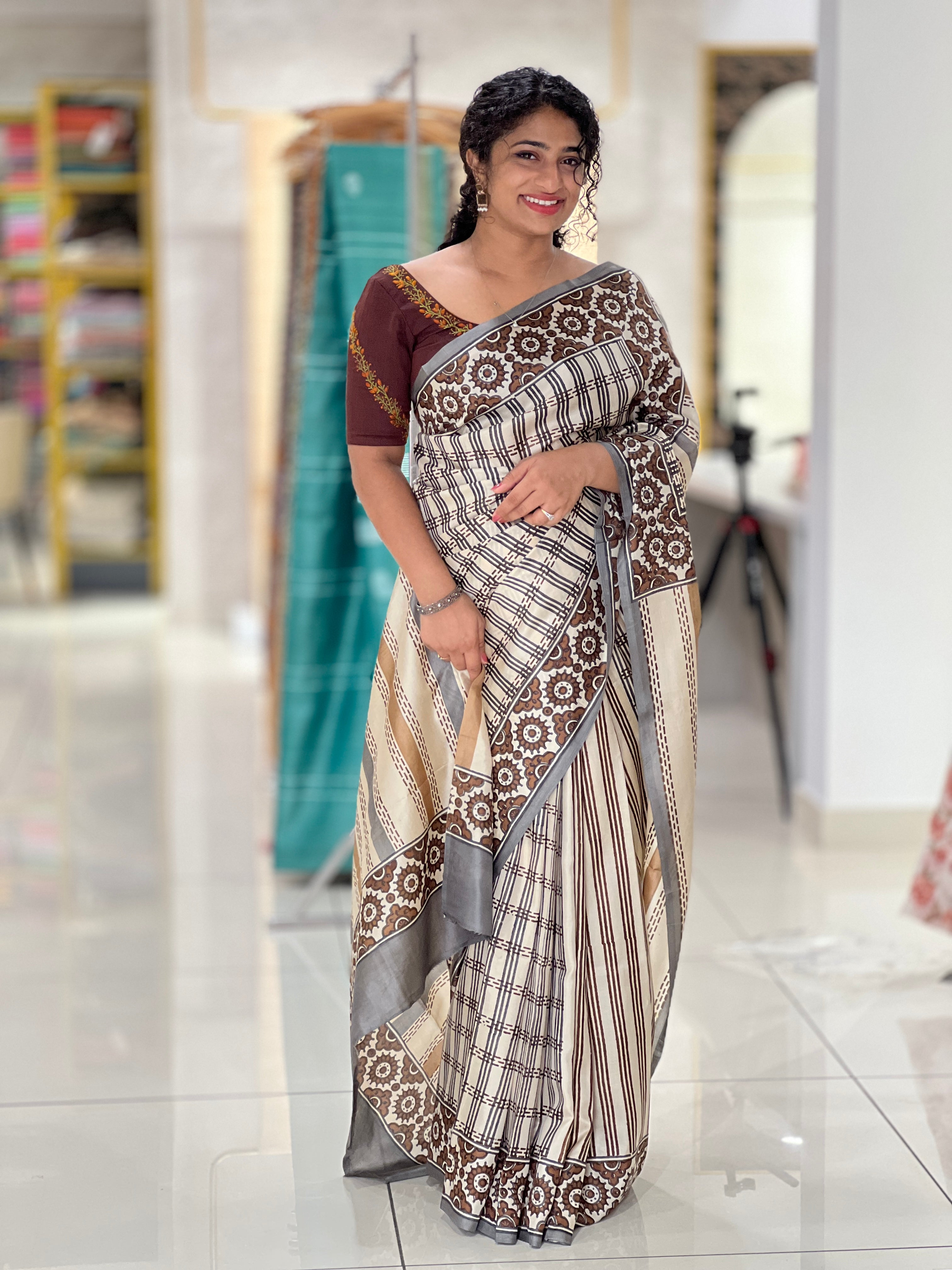 Block Printed Silk Saree | SIK130