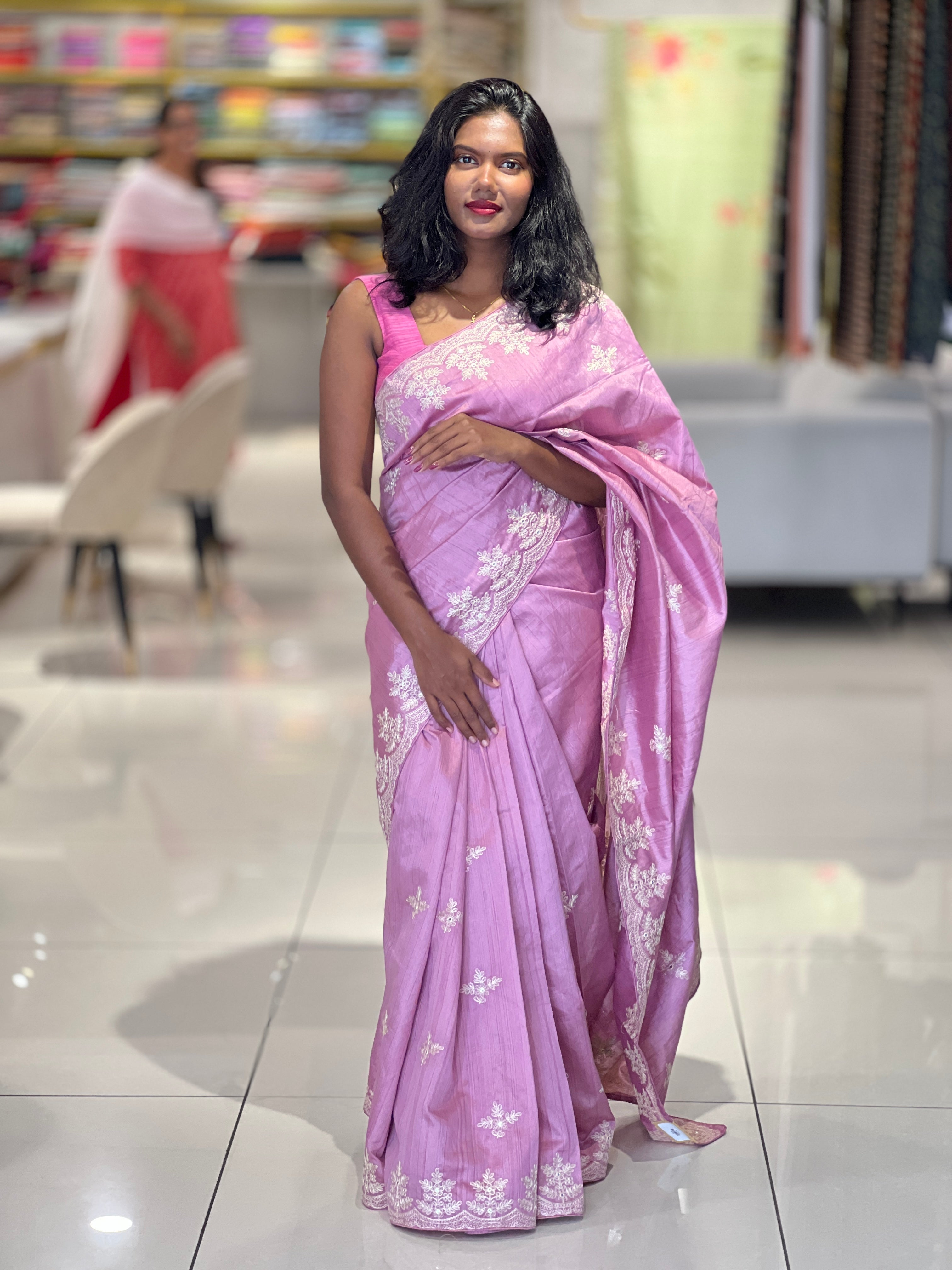 Machine Embroidery Detailed Tussar Finish Saree | RP759