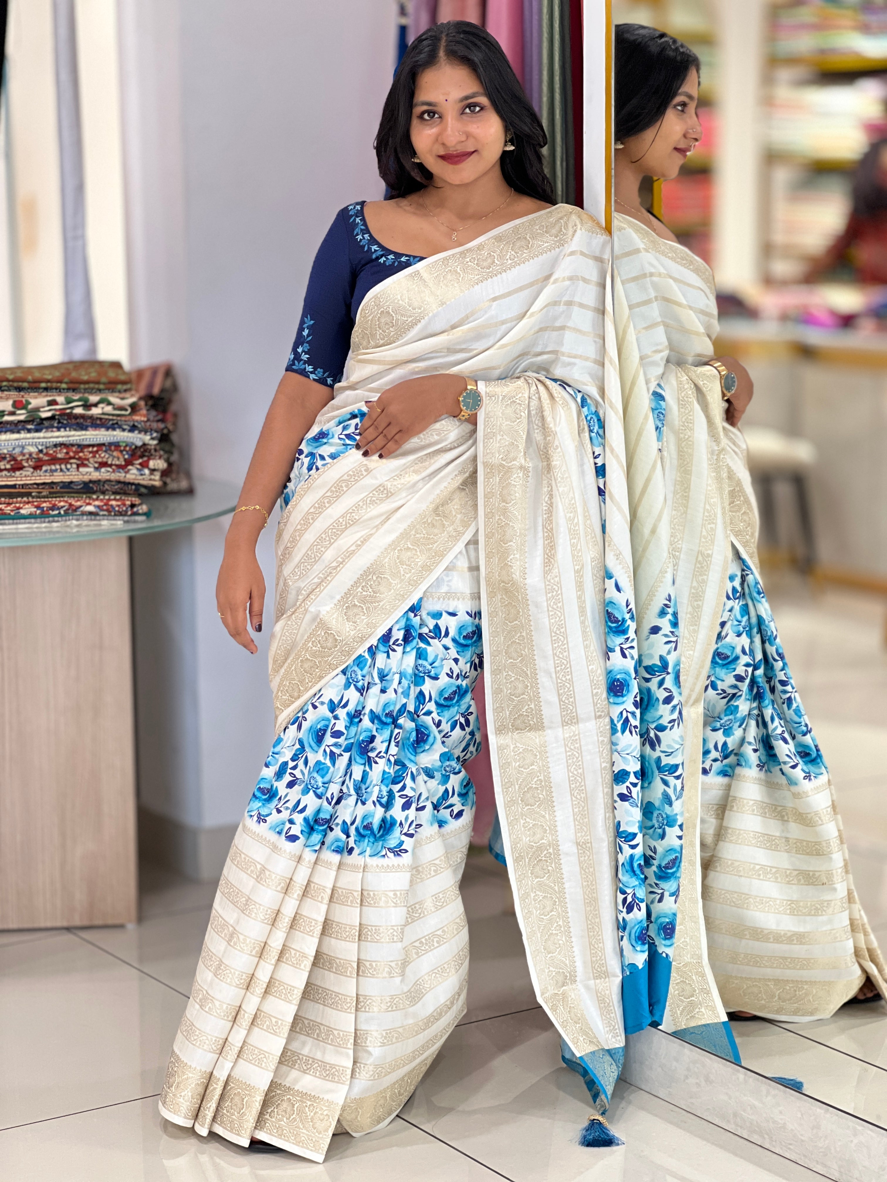 Floral Digital Printed Semi Silk Saree | HT185