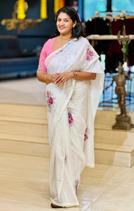 Floral Digital Print With Embroidery Detailed Crepe Silk Saree | HT219