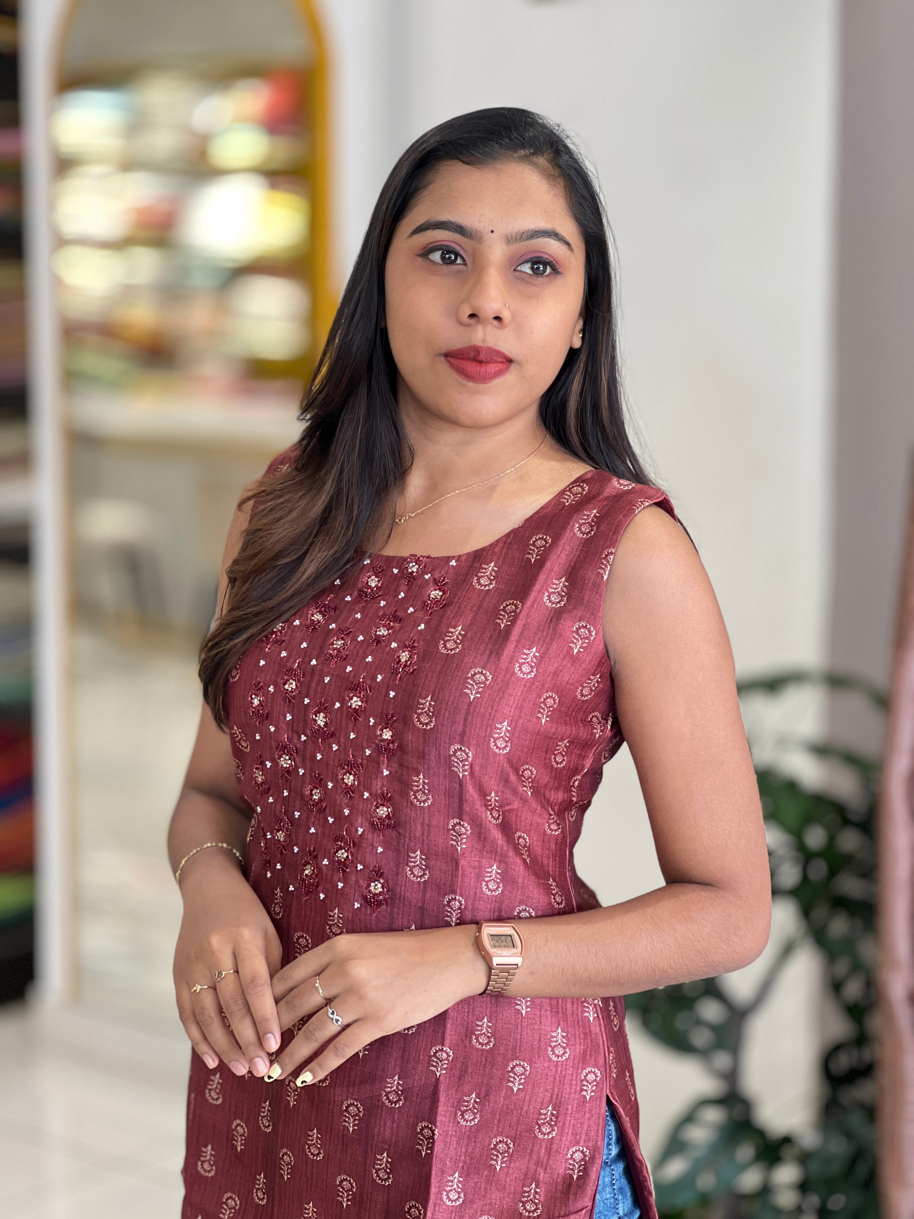 Digital Print With Embroidery Detailed Semi Tussar Kurta | NAI185