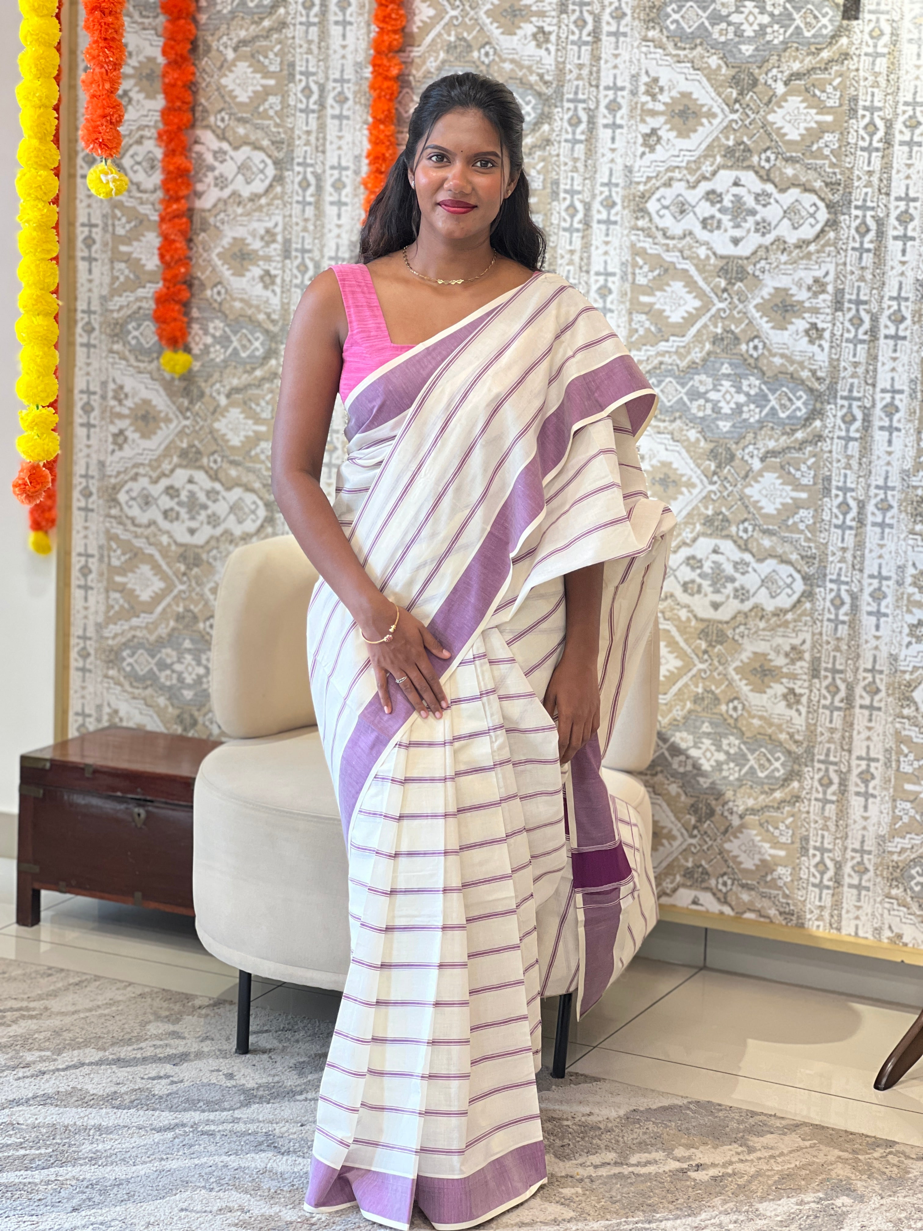Stripe Design  Kerala Cotton Saree | RLF106