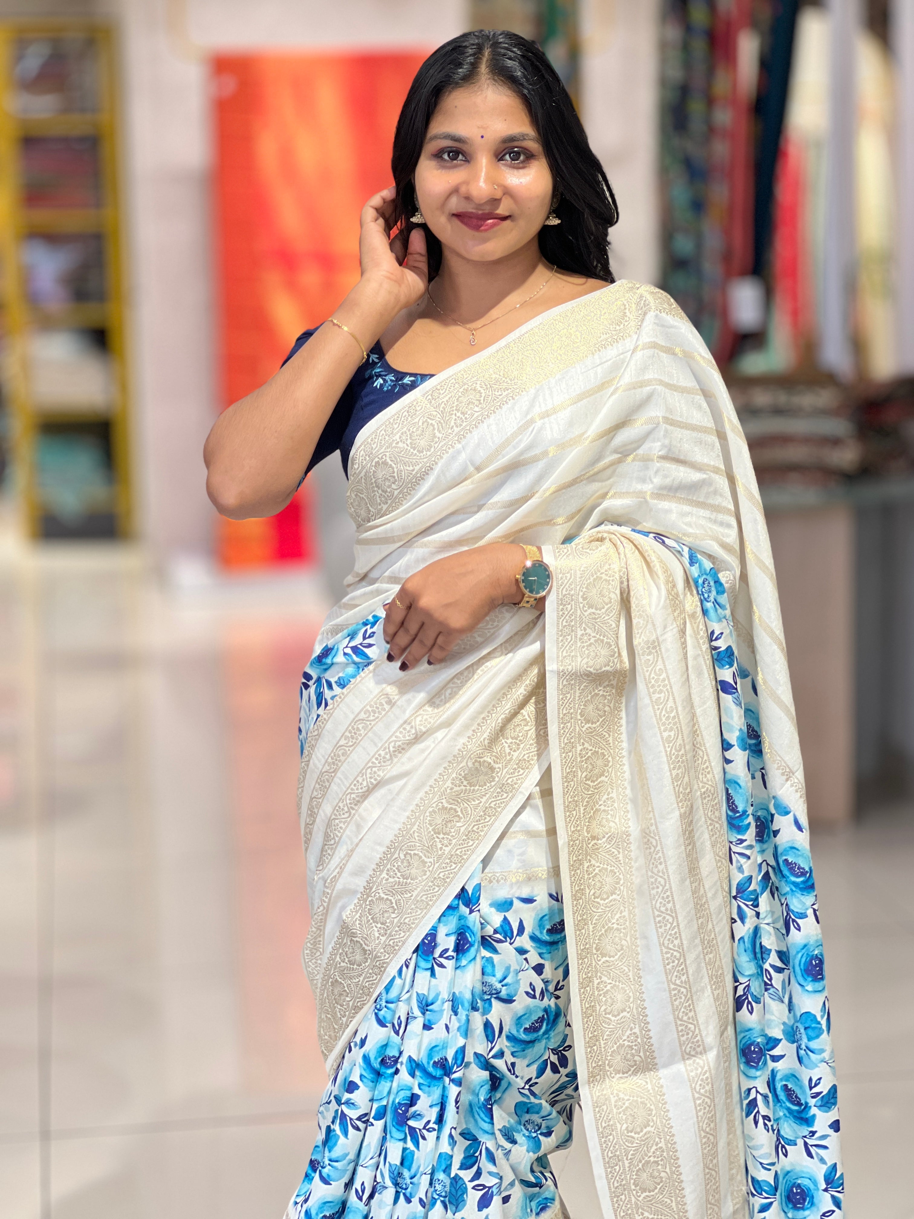 Floral Digital Printed Semi Silk Saree | HT185