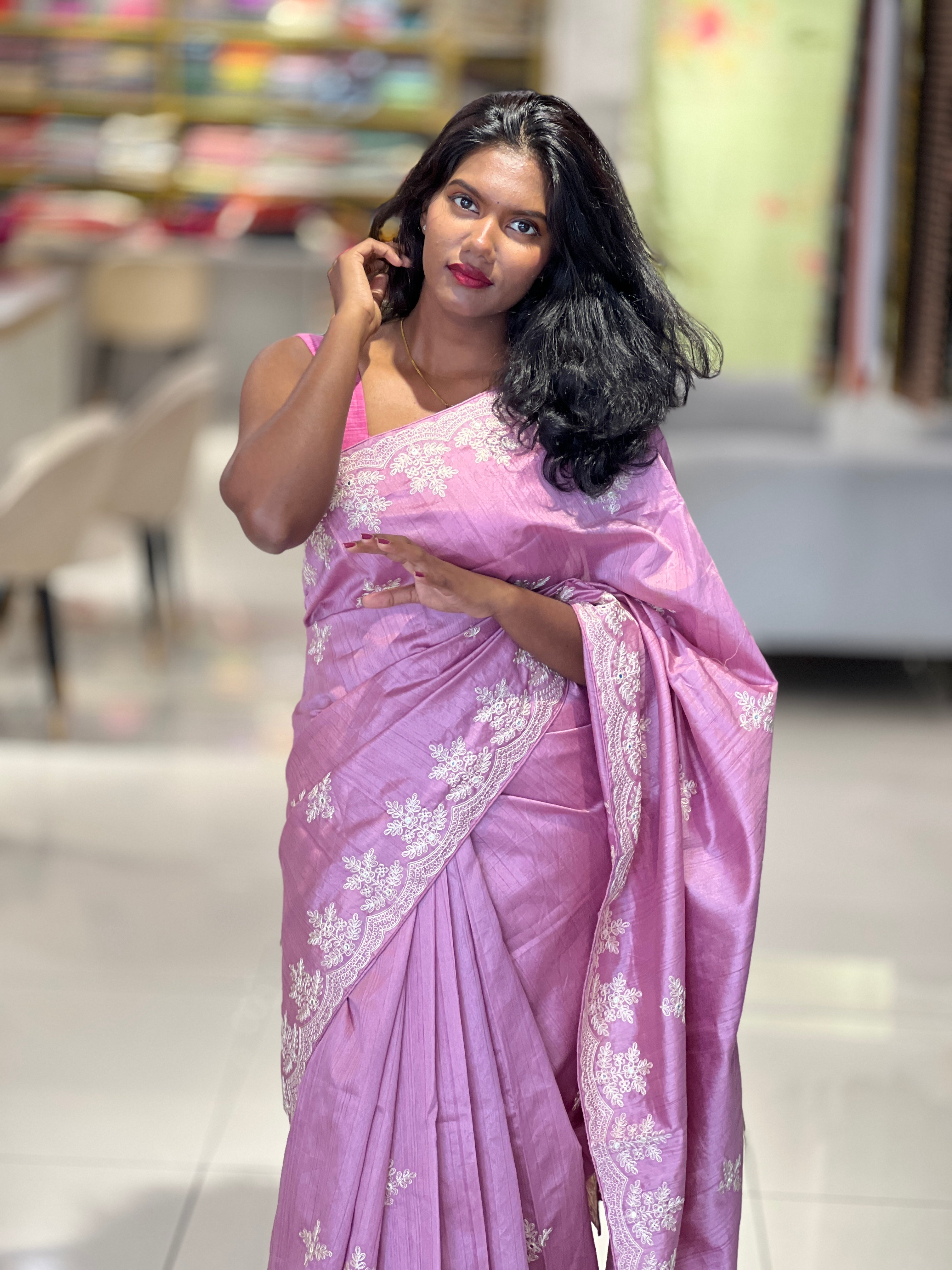 Machine Embroidery Detailed Tussar Finish Saree | RP759