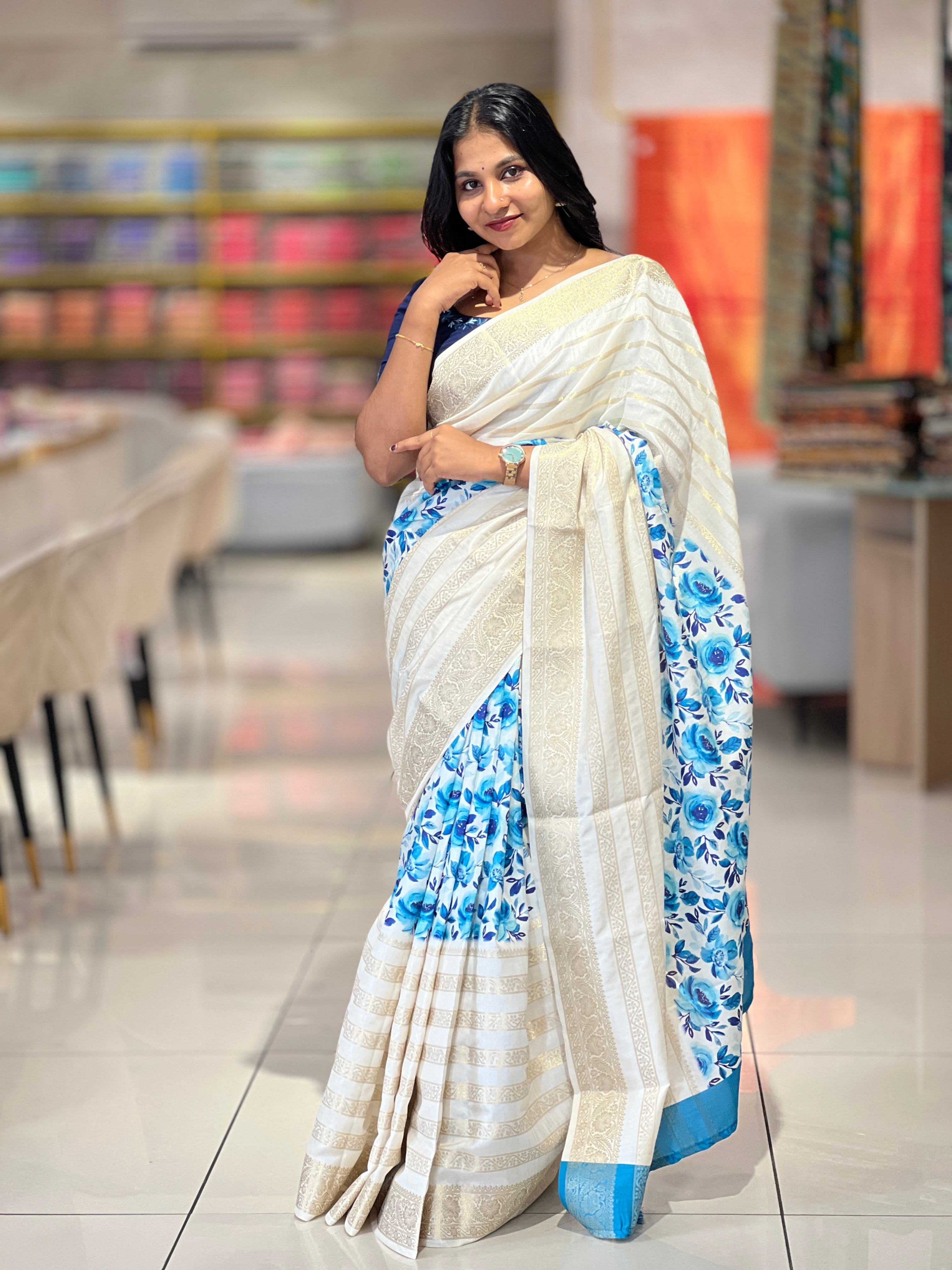 Floral Digital Printed Semi Silk Saree | HT185