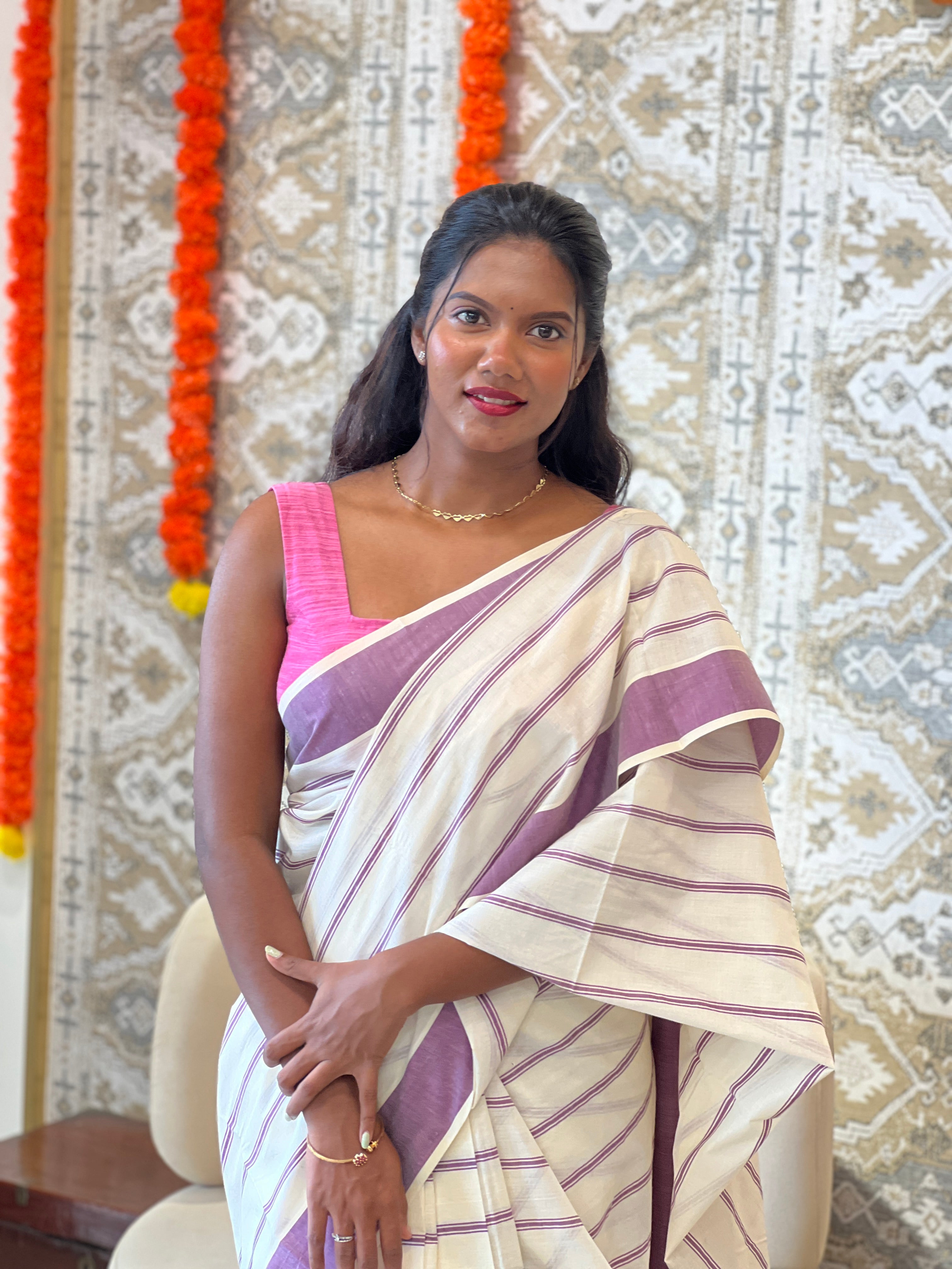 Stripe Design  Kerala Cotton Saree | RLF106