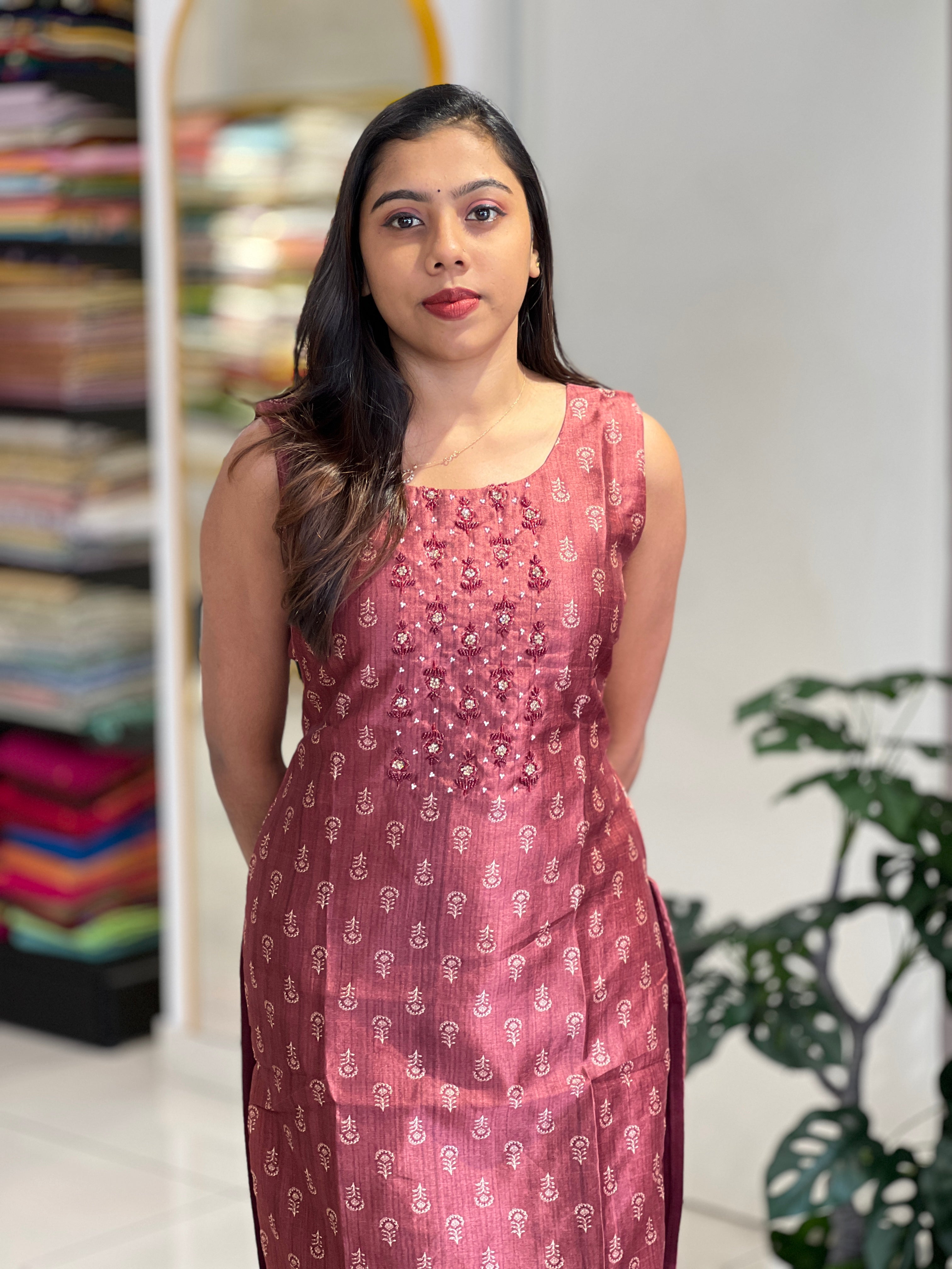 Digital Print With Embroidery Detailed Semi Tussar Kurta | NAI185