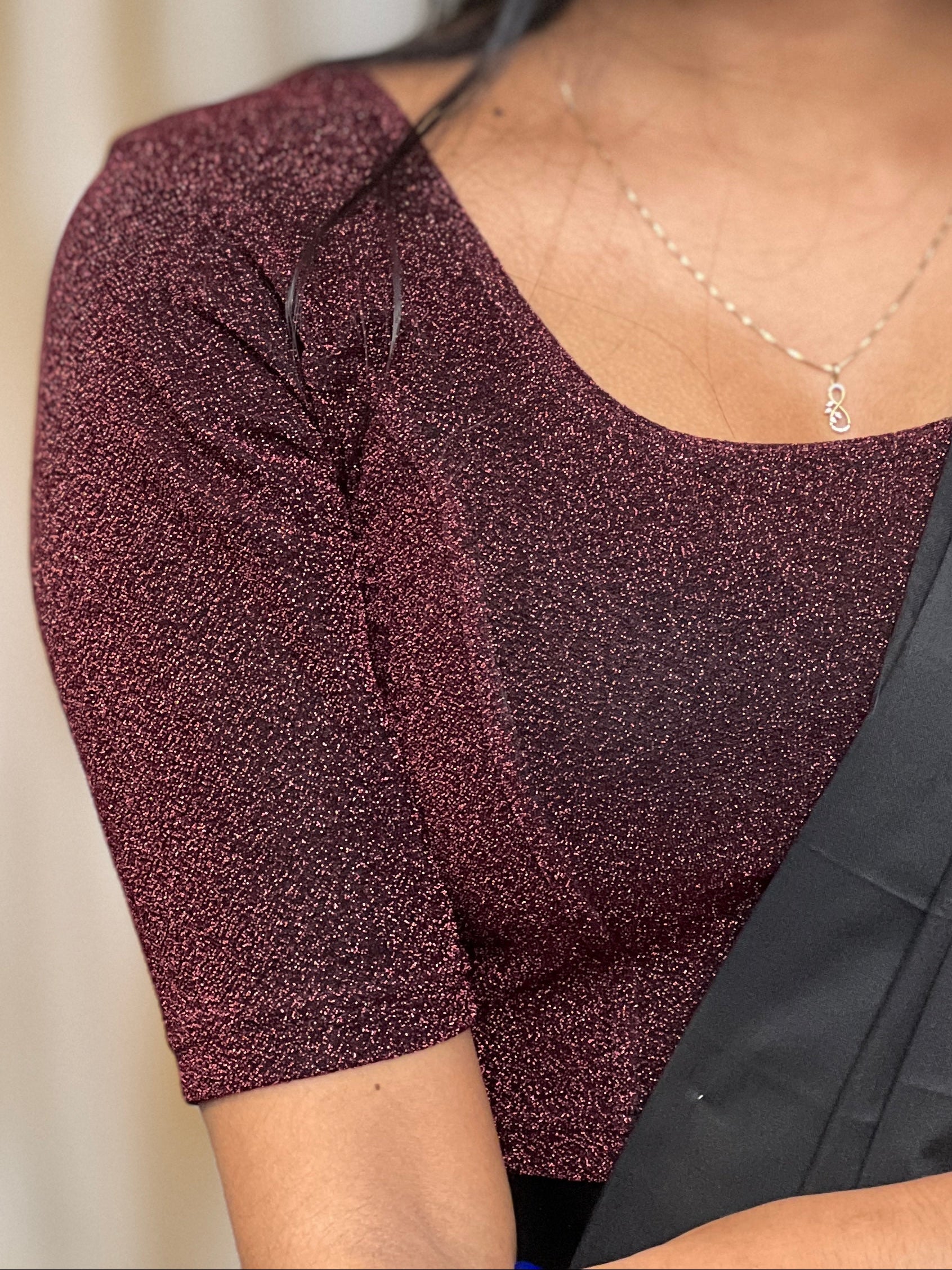 Stretchable Solid  Knitted Shimmer Stitched Blouse | ALA105