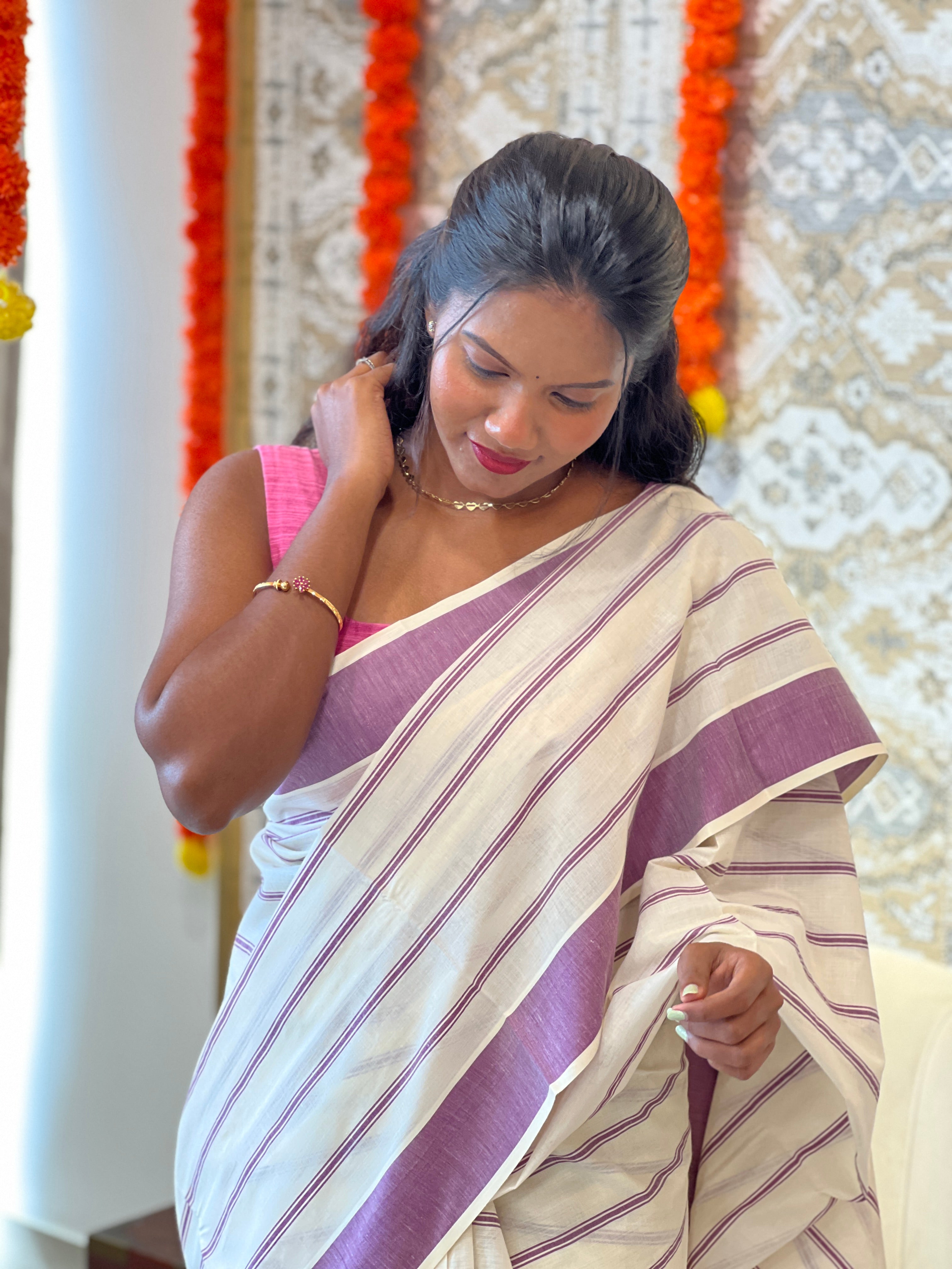 Stripe Design  Kerala Cotton Saree | RLF106