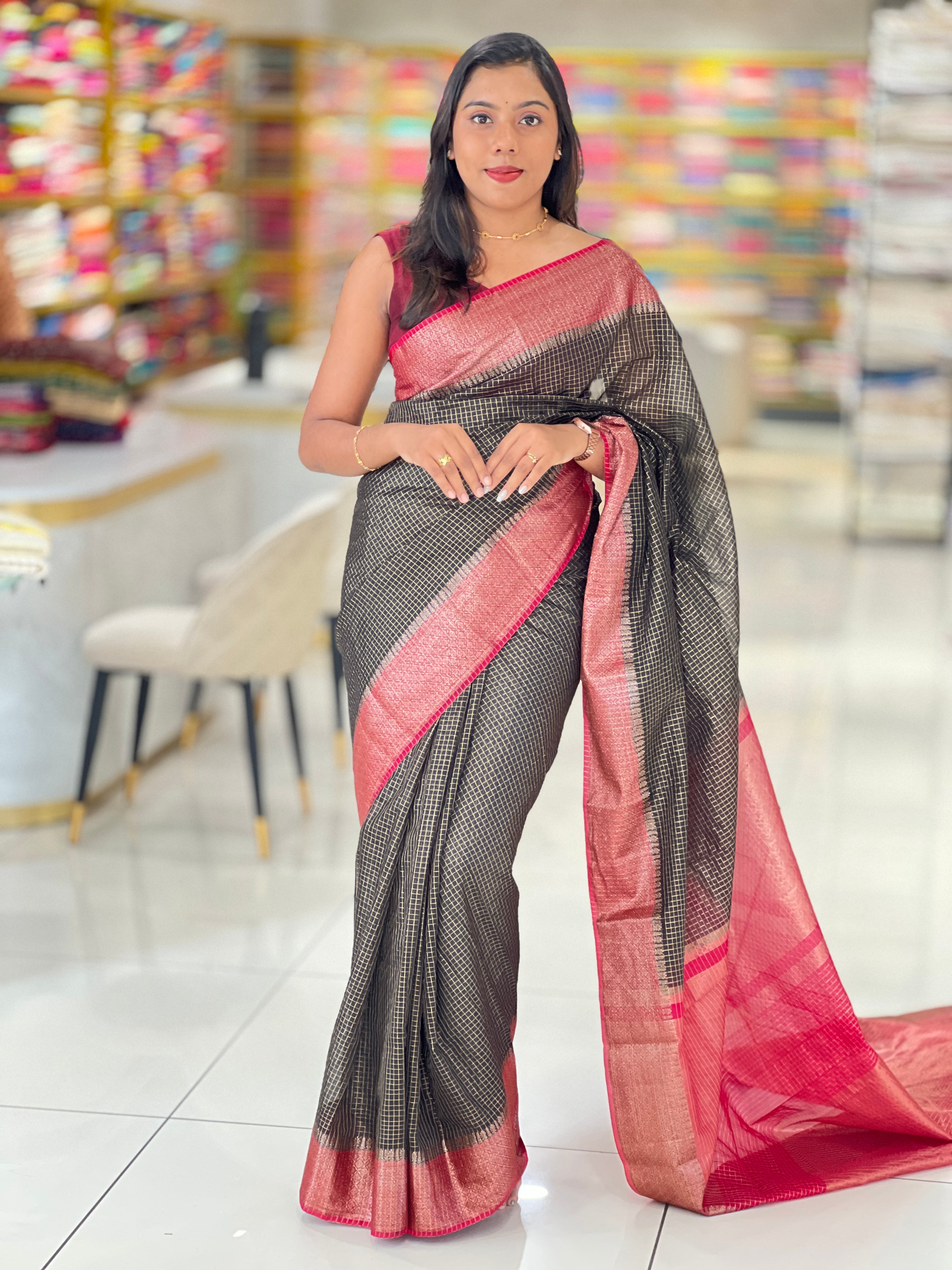Check Pattern Pattern Semi Silk Saree | ZSS569