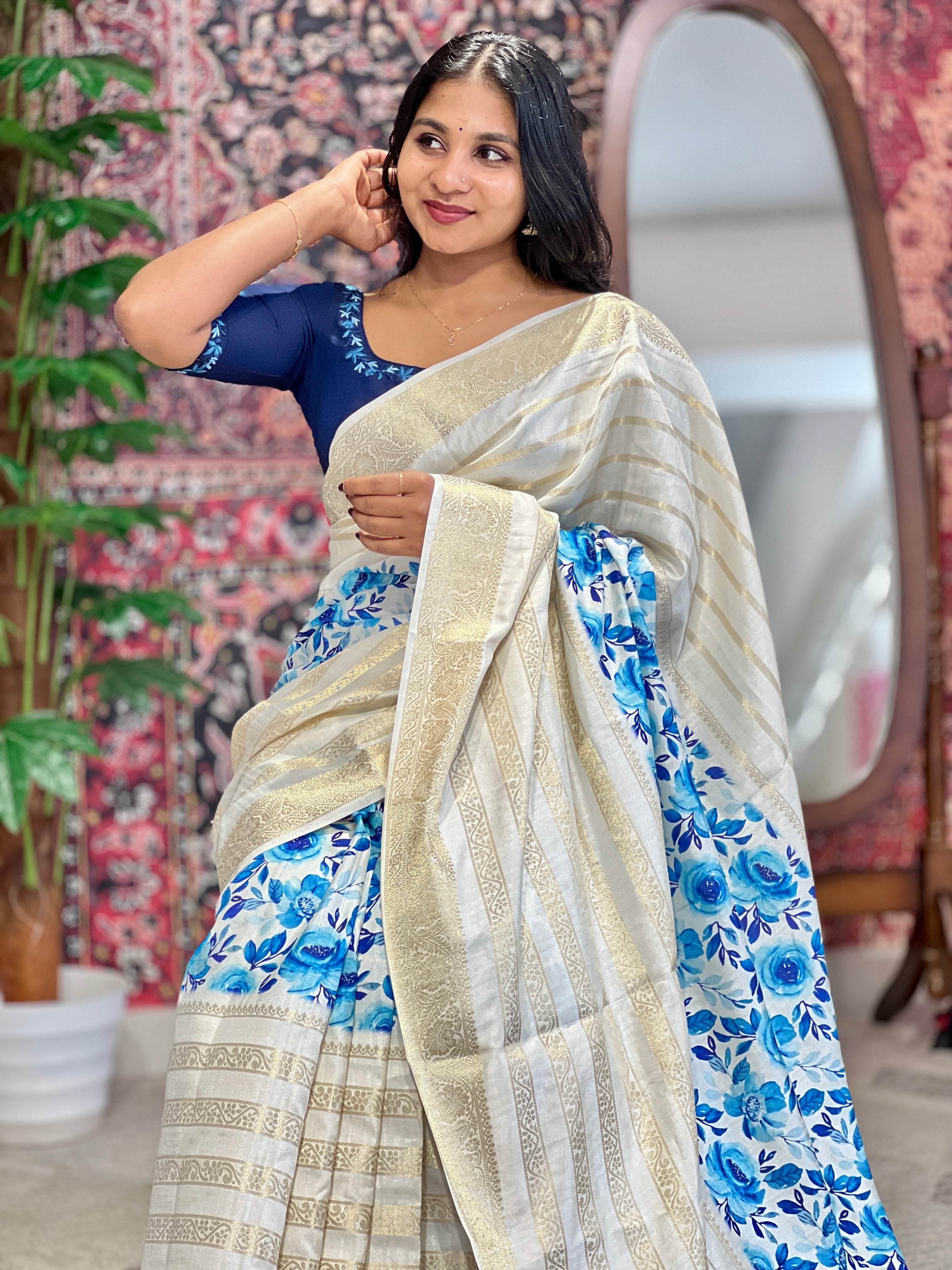 Floral Digital Printed Semi Silk Saree | HT185