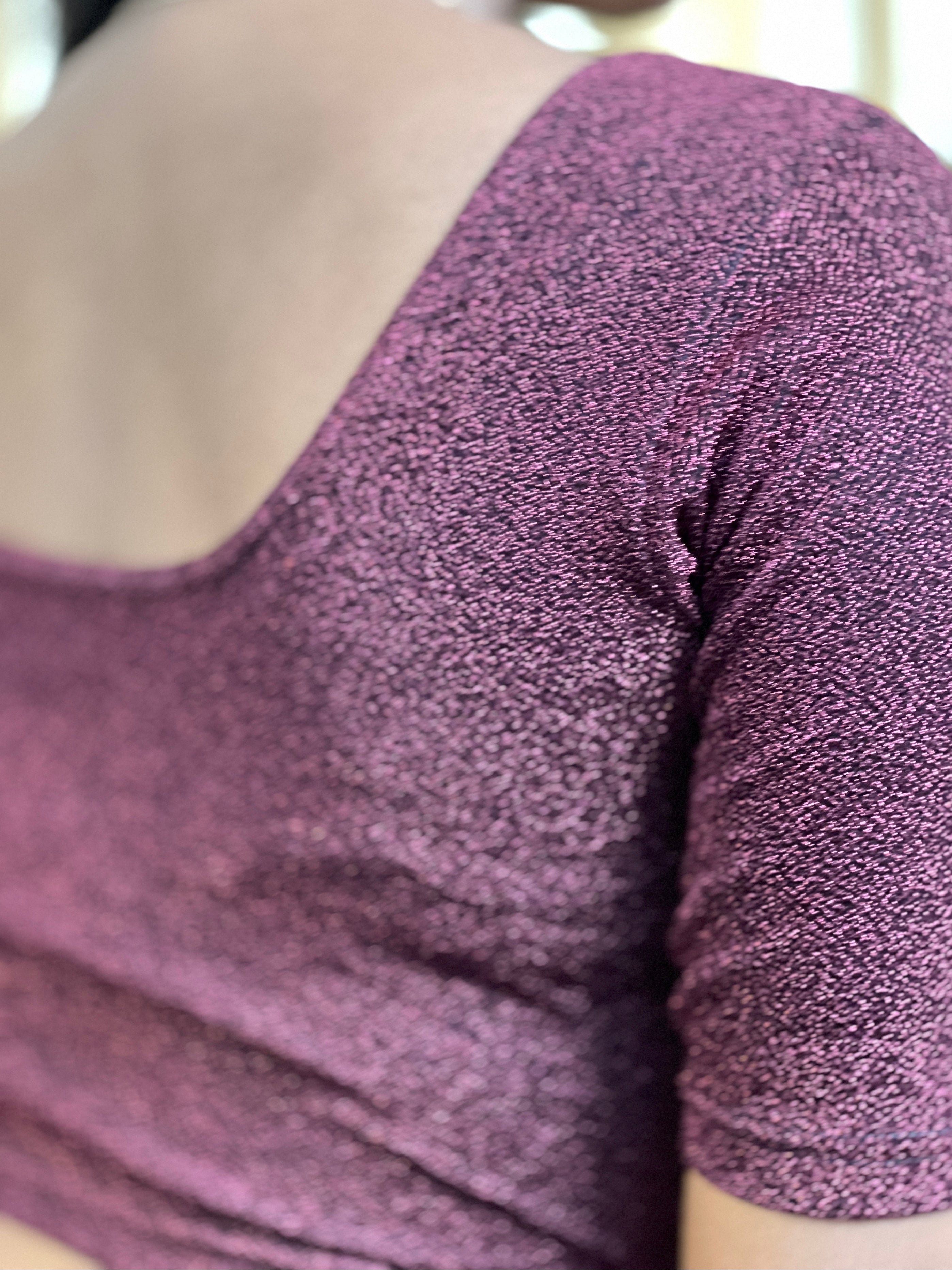 Stretchable Solid  Knitted Shimmer Stitched Blouse | ALA105