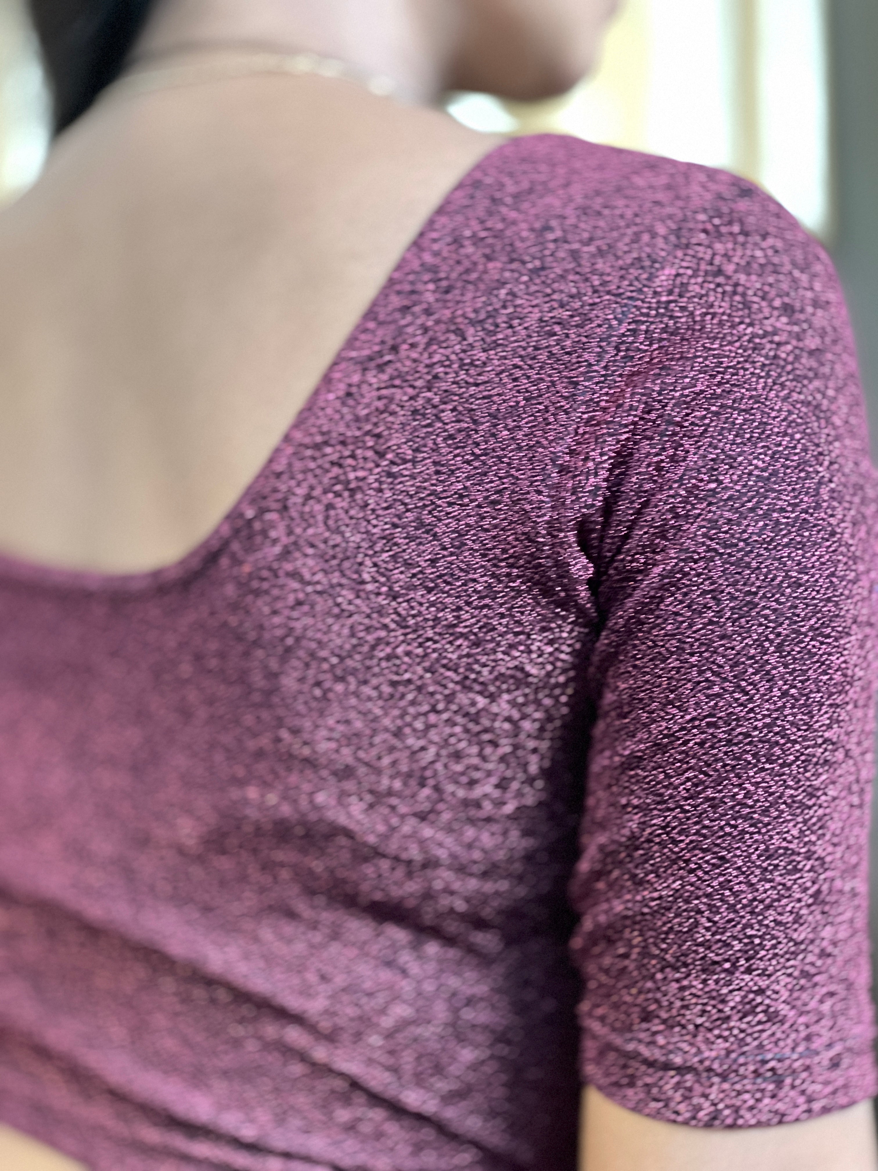 Stretchable Solid  Knitted Shimmer Stitched Blouse | ALA105