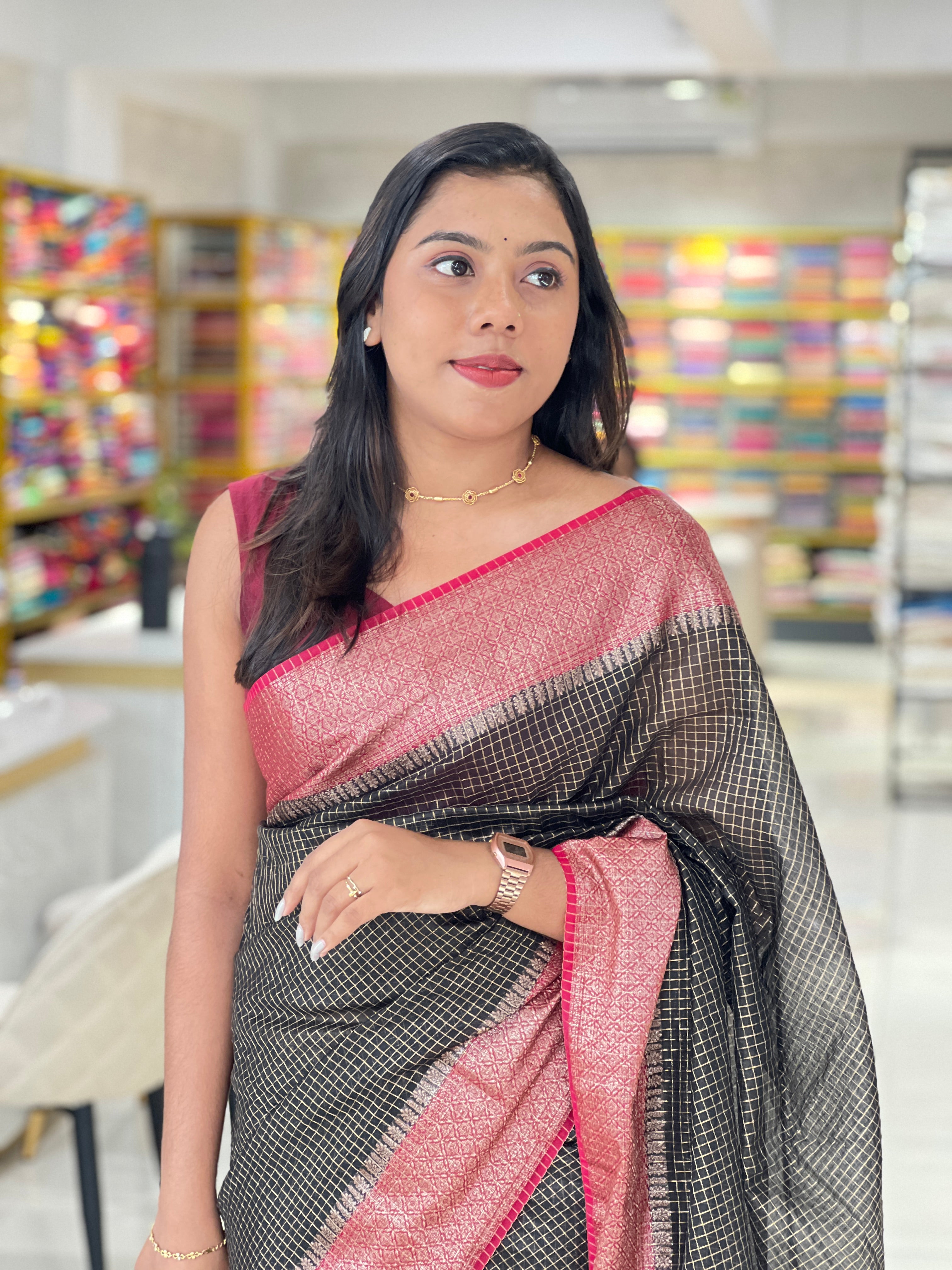 Check Pattern Pattern Semi Silk Saree | ZSS569