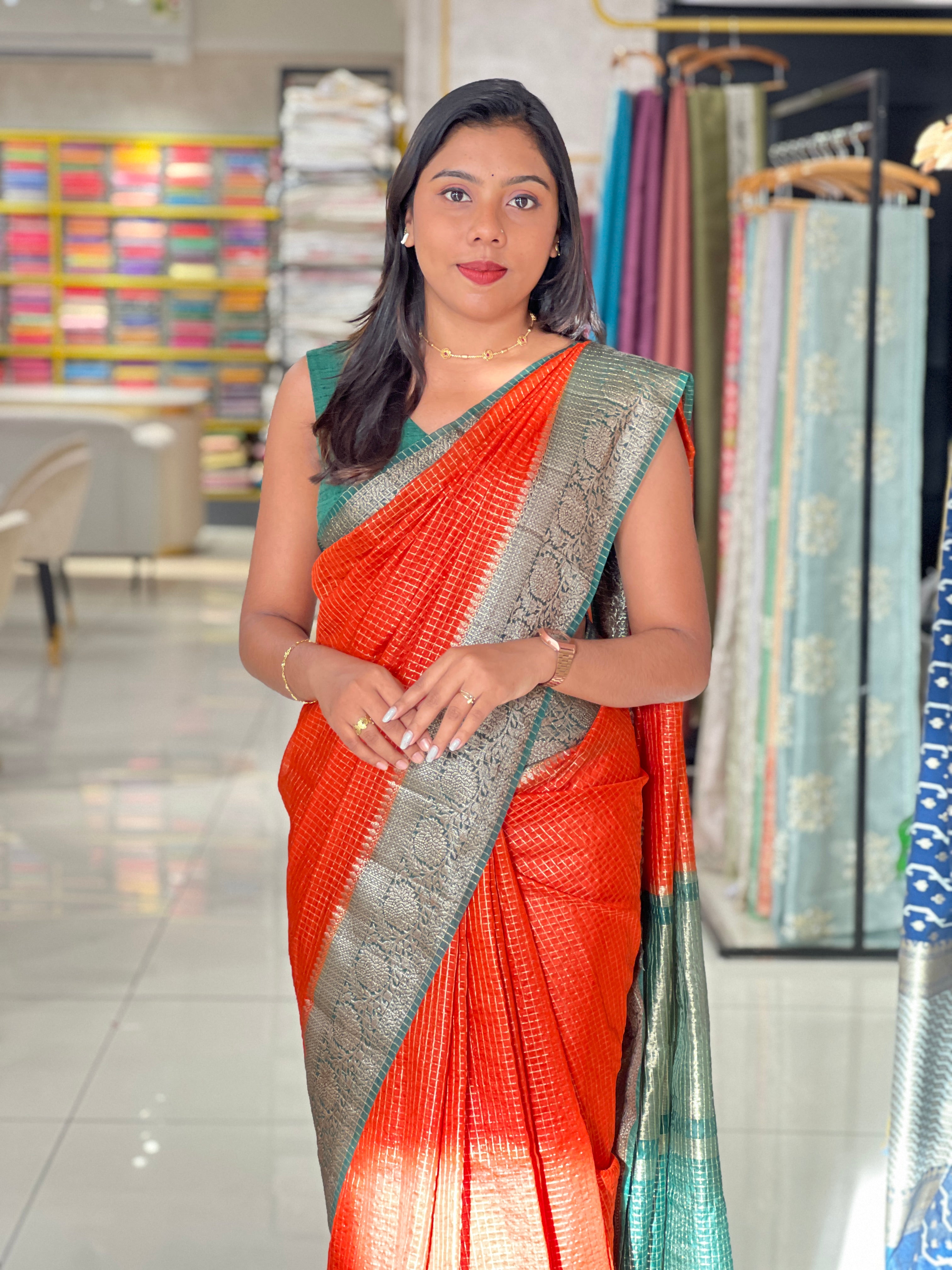 Check Pattern Pattern Semi Silk Saree | ZSS576