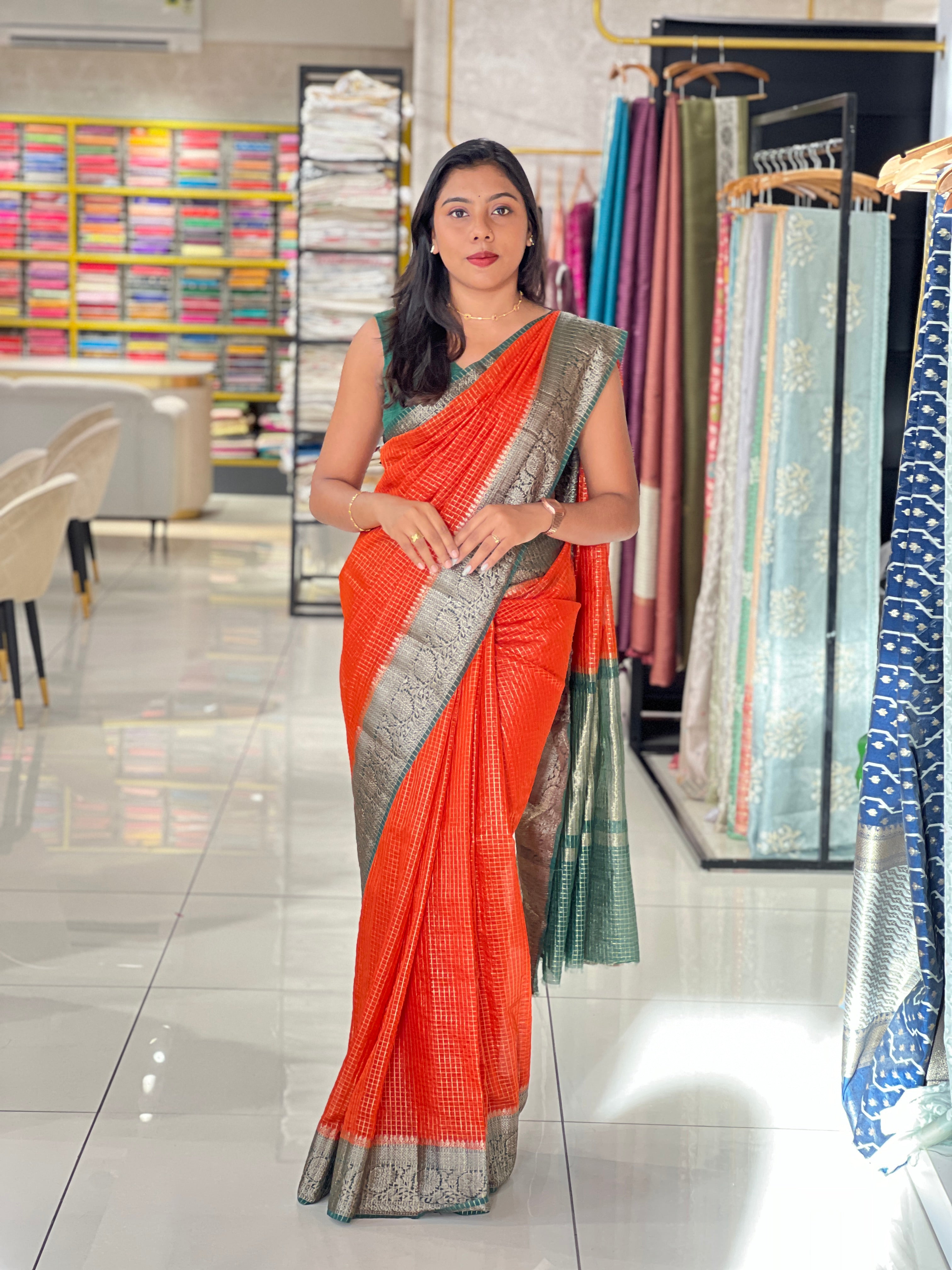 Check Pattern Pattern Semi Silk Saree | ZSS576