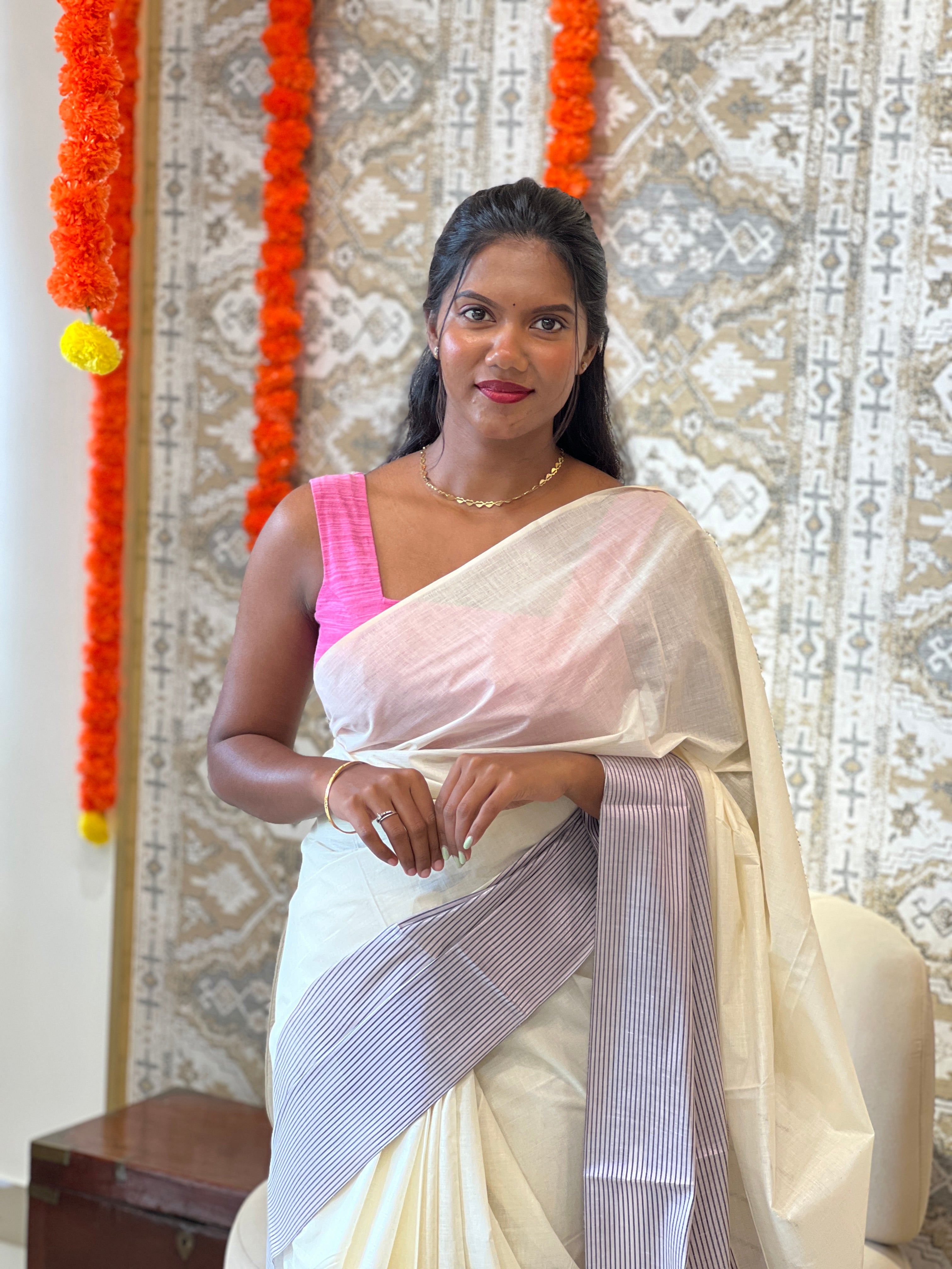 Zari Line Border Kerala Cotton Saree | RLF198
