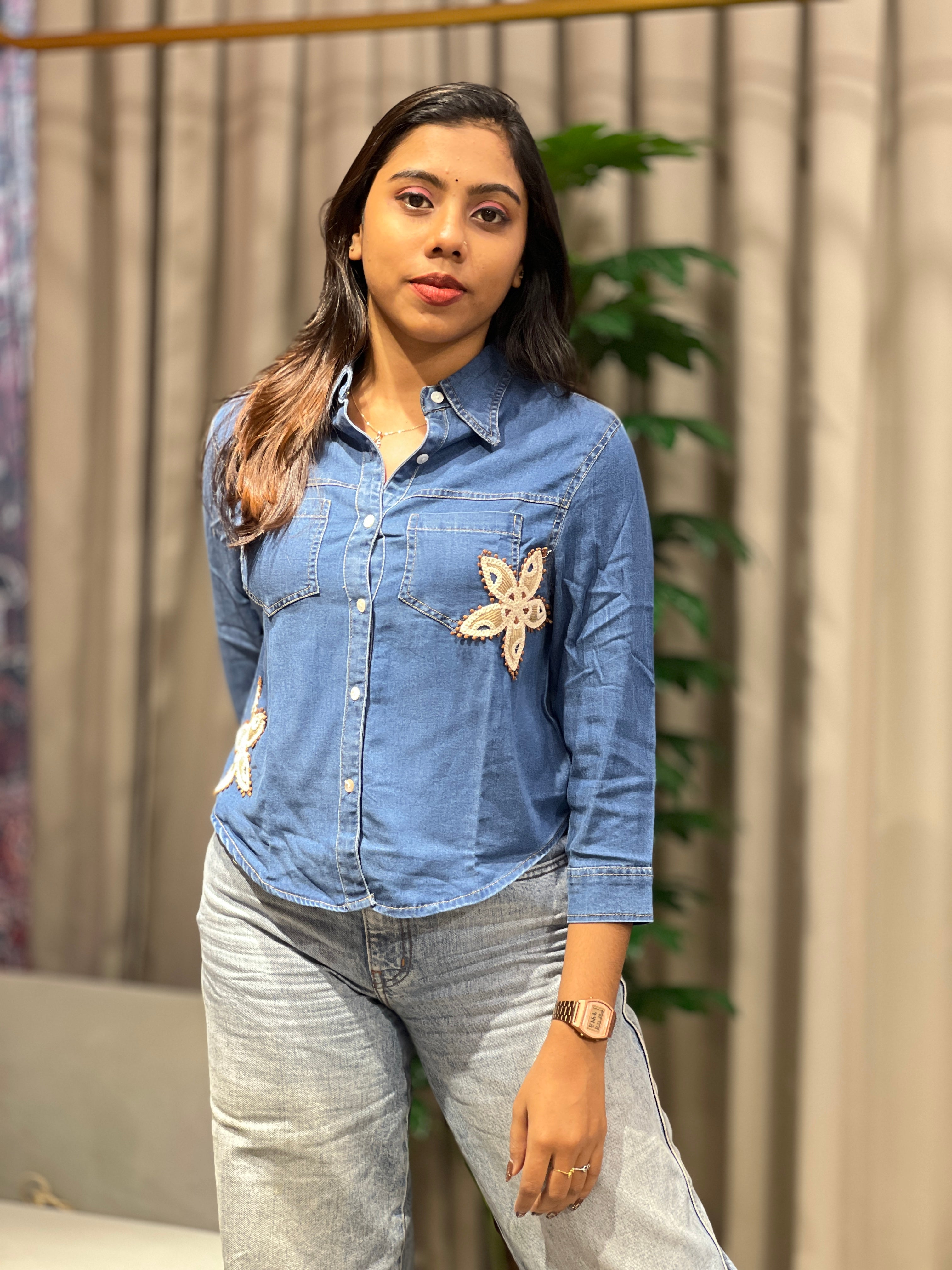 Embroidery Detailed Denim Short Kurta | PGI281