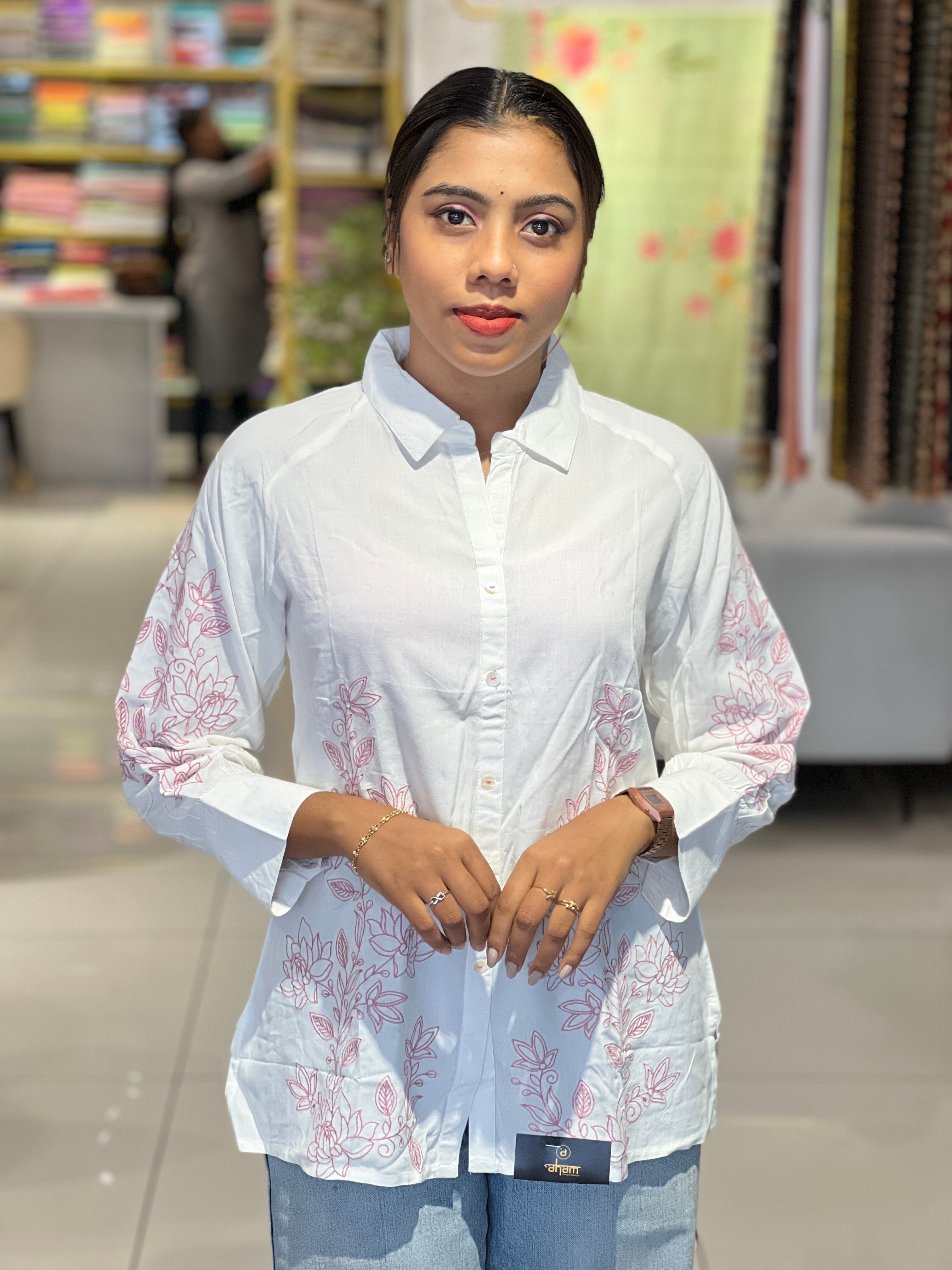 Floral Embroidery Detailed Soft Cotton Short Kurta | PGI211
