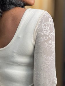 Floral Net Sleeves Detailed Velvet Stitched Blouse | ALA139