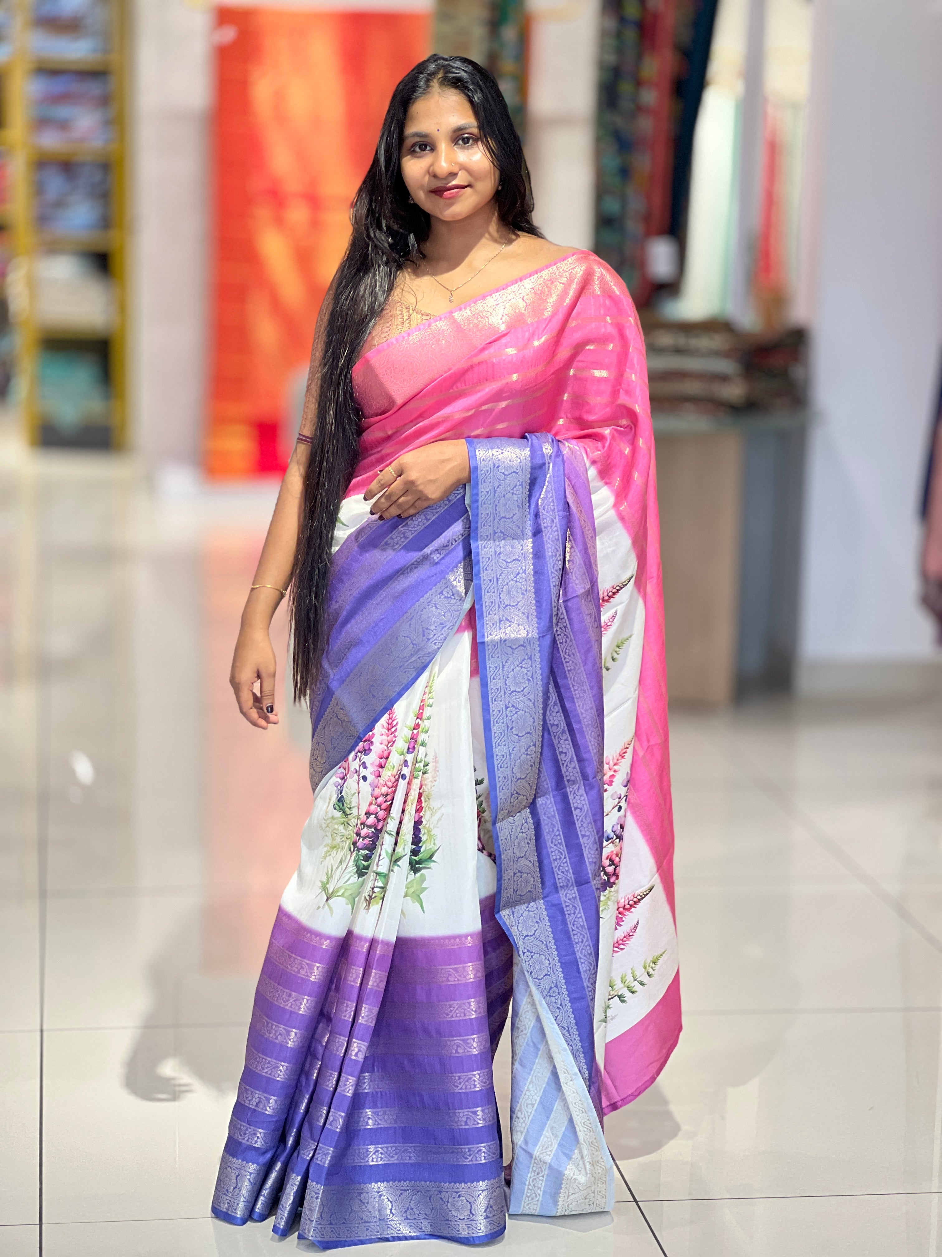 Digital Print With Zari Detailed Semi Silk Saree | HT186