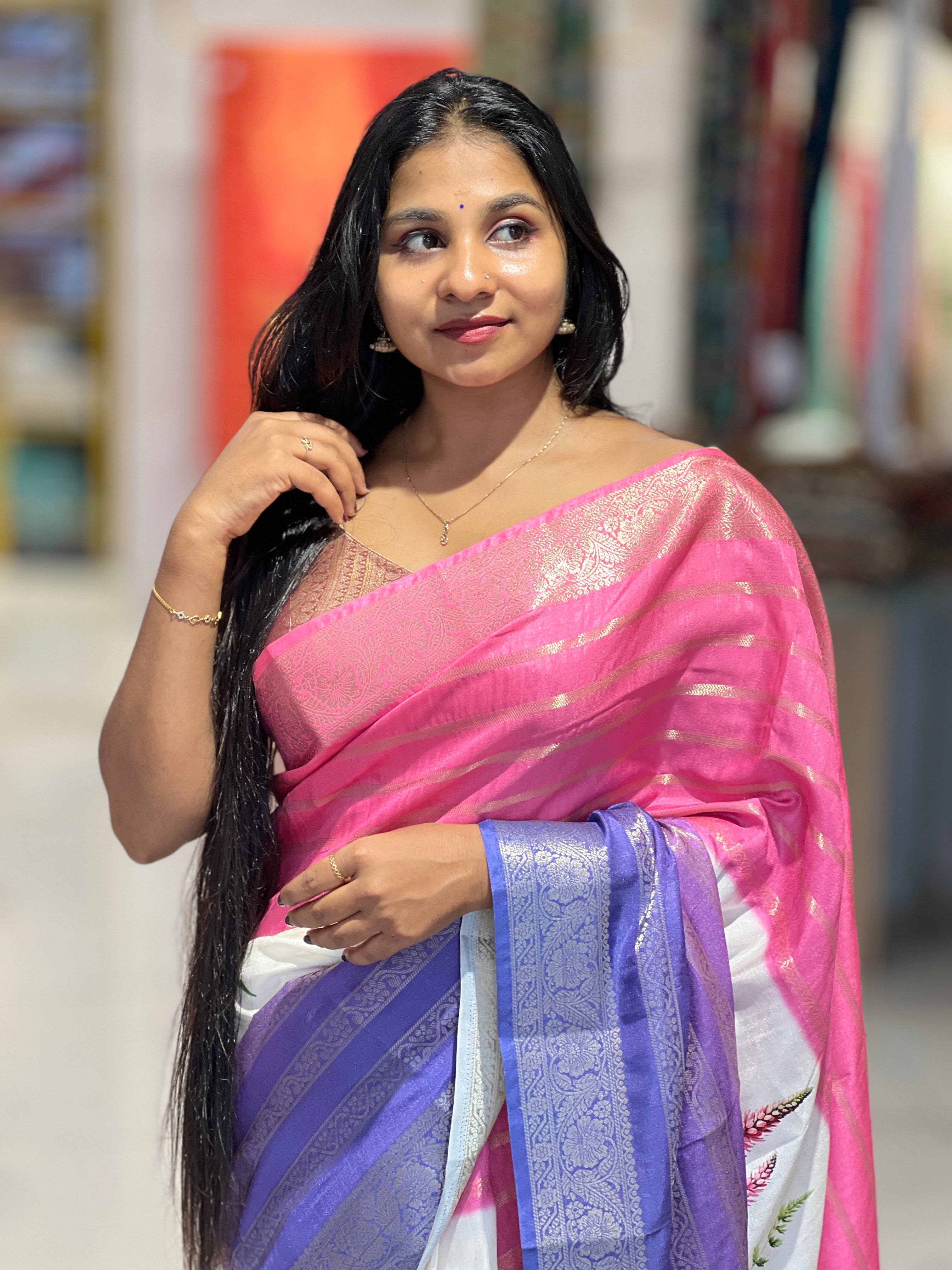 Digital Print With Zari Detailed Semi Silk Saree | HT186