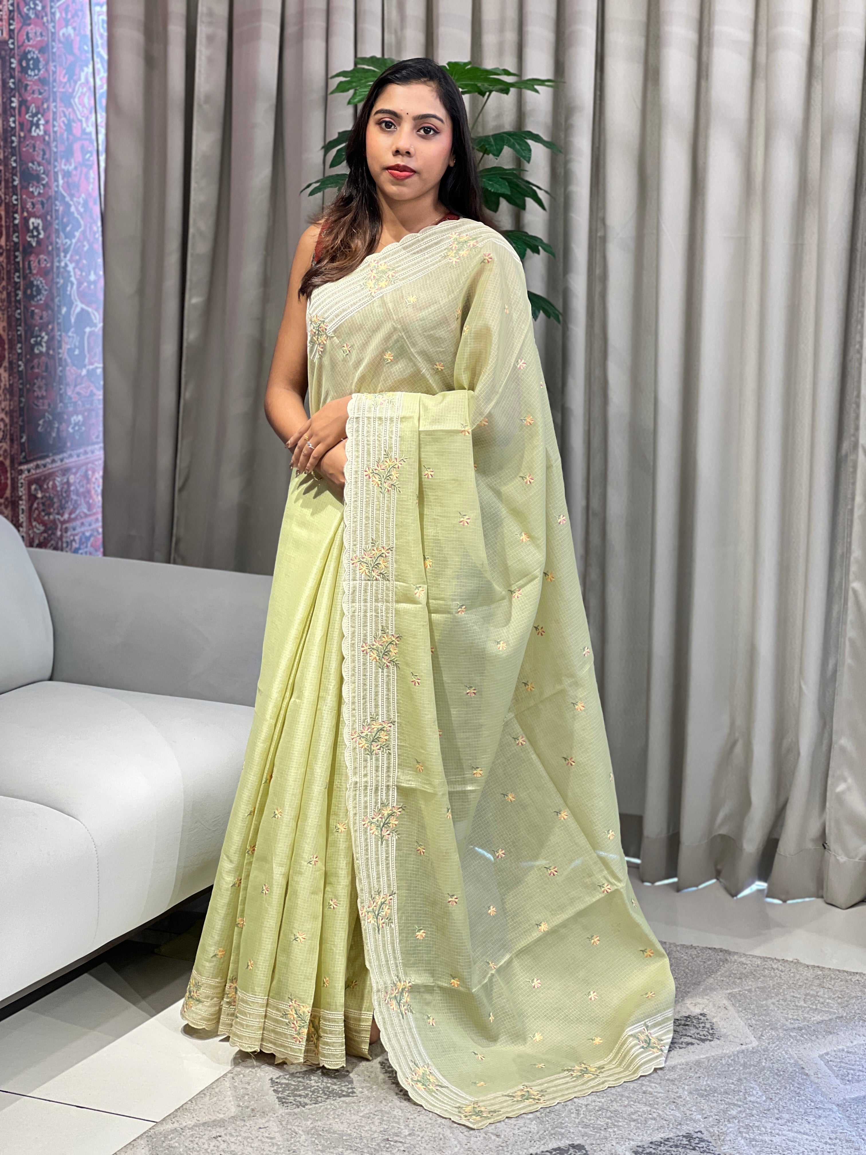 Floral Embroidery Detailed Silky Kota Saree | BLD1997