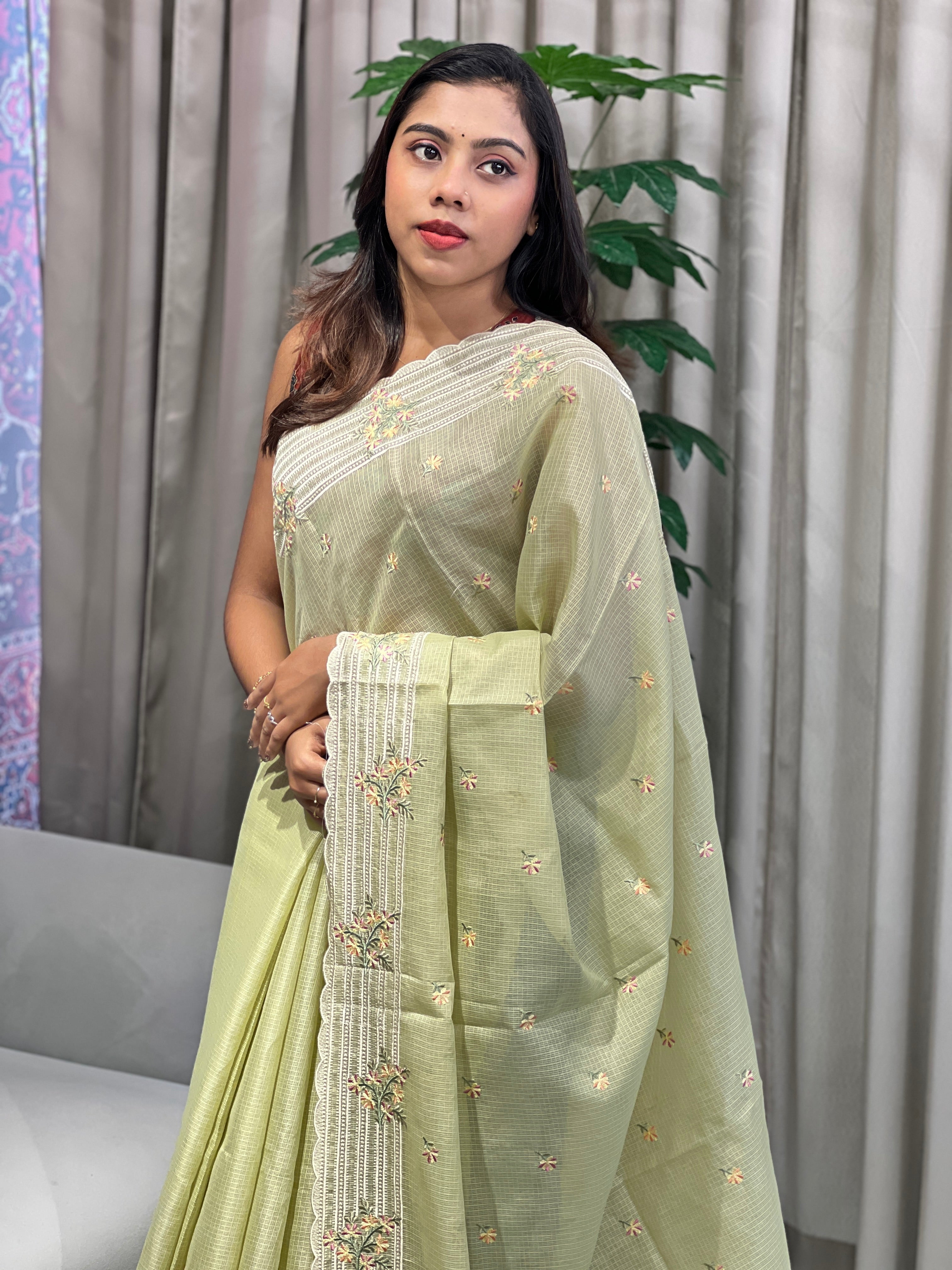 Floral Embroidery Detailed Silky Kota Saree | BLD1997