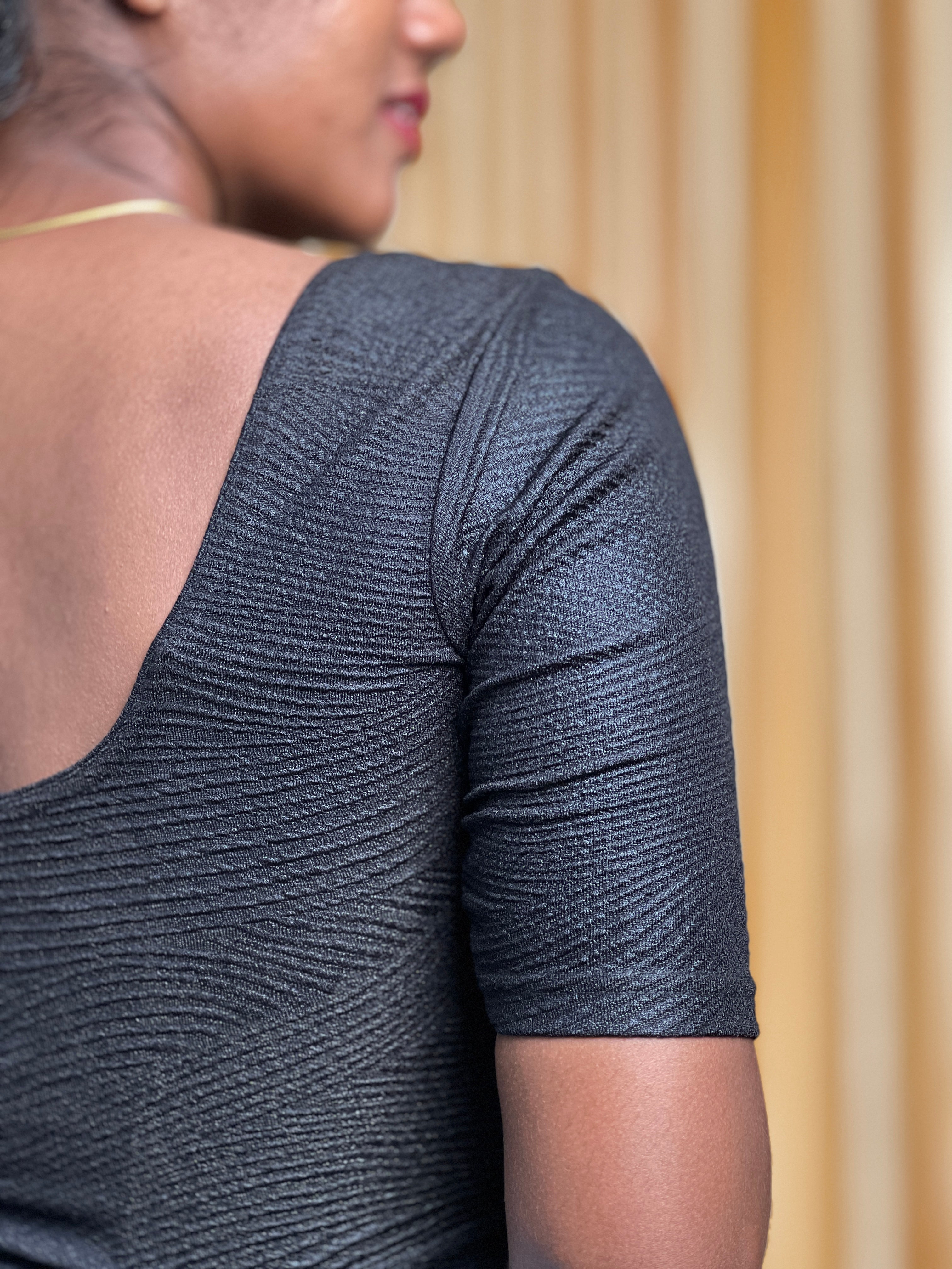 Solid Patterned Knitted Shimmer Stitched Blouse | ALA125