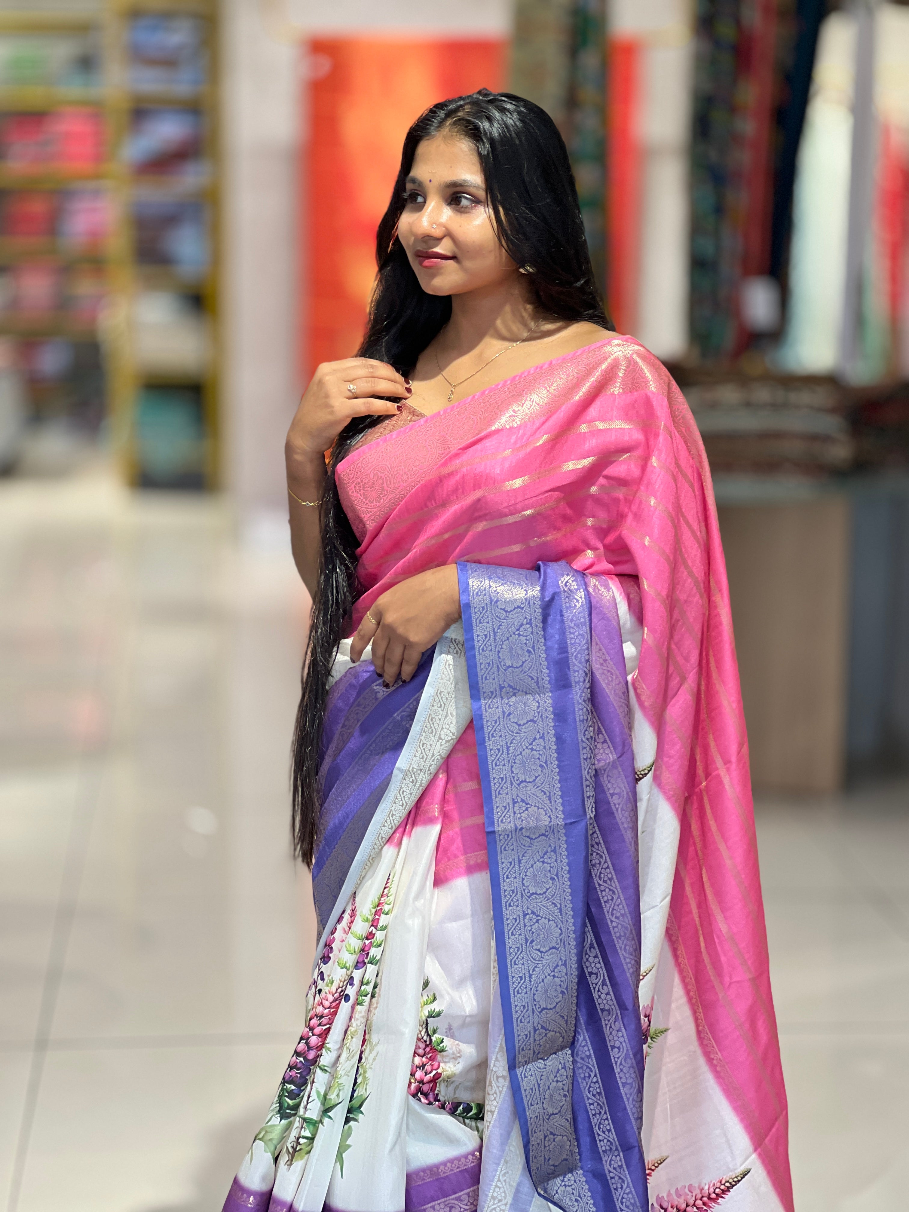 Digital Print With Zari Detailed Semi Silk Saree | HT186