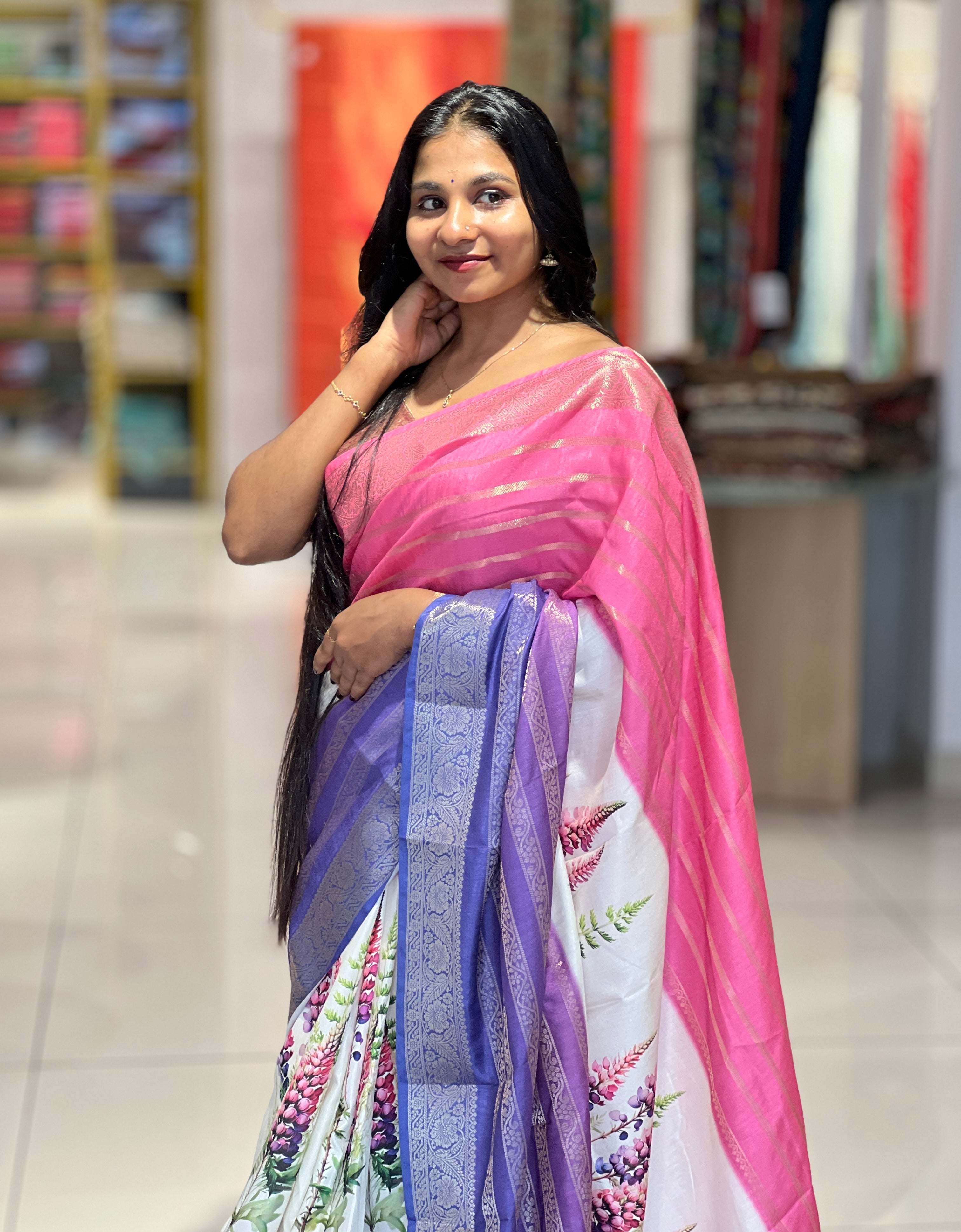 Digital Print With Zari Detailed Semi Silk Saree | HT186