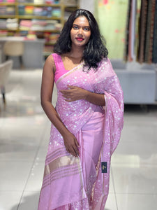 Floral Machine Embroidered Semi Tussar Saree | SUN554