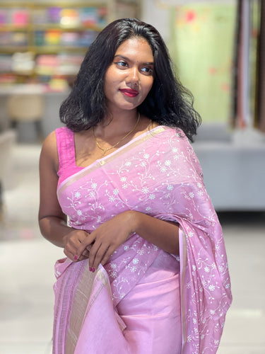 Floral Machine Embroidered Semi Tussar Saree | SUN554