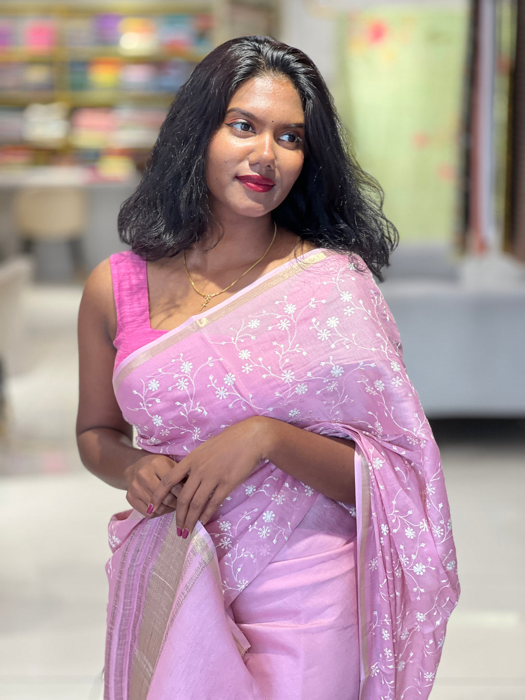 Floral Machine Embroidered Semi Tussar Saree | SUN554