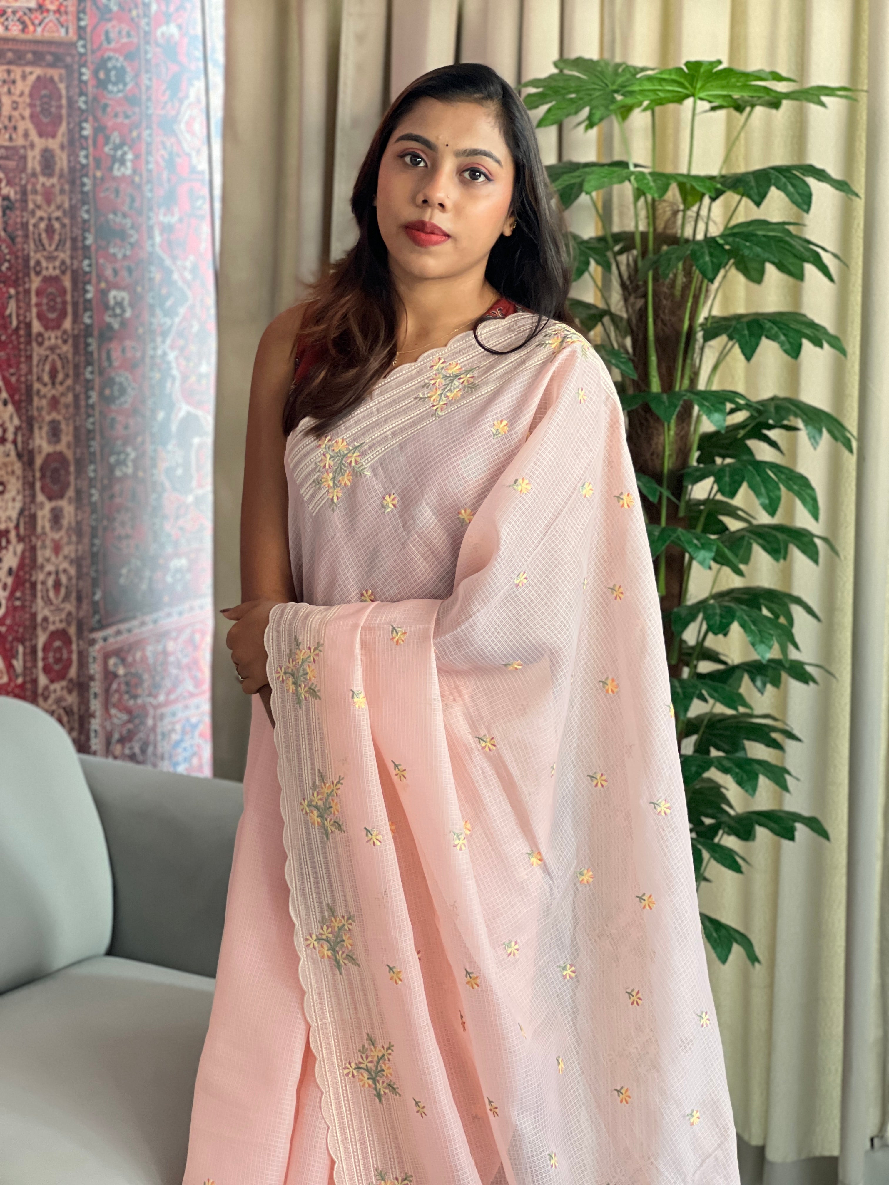 Floral Embroidery Detailed Silky Kota Saree | BLD1992
