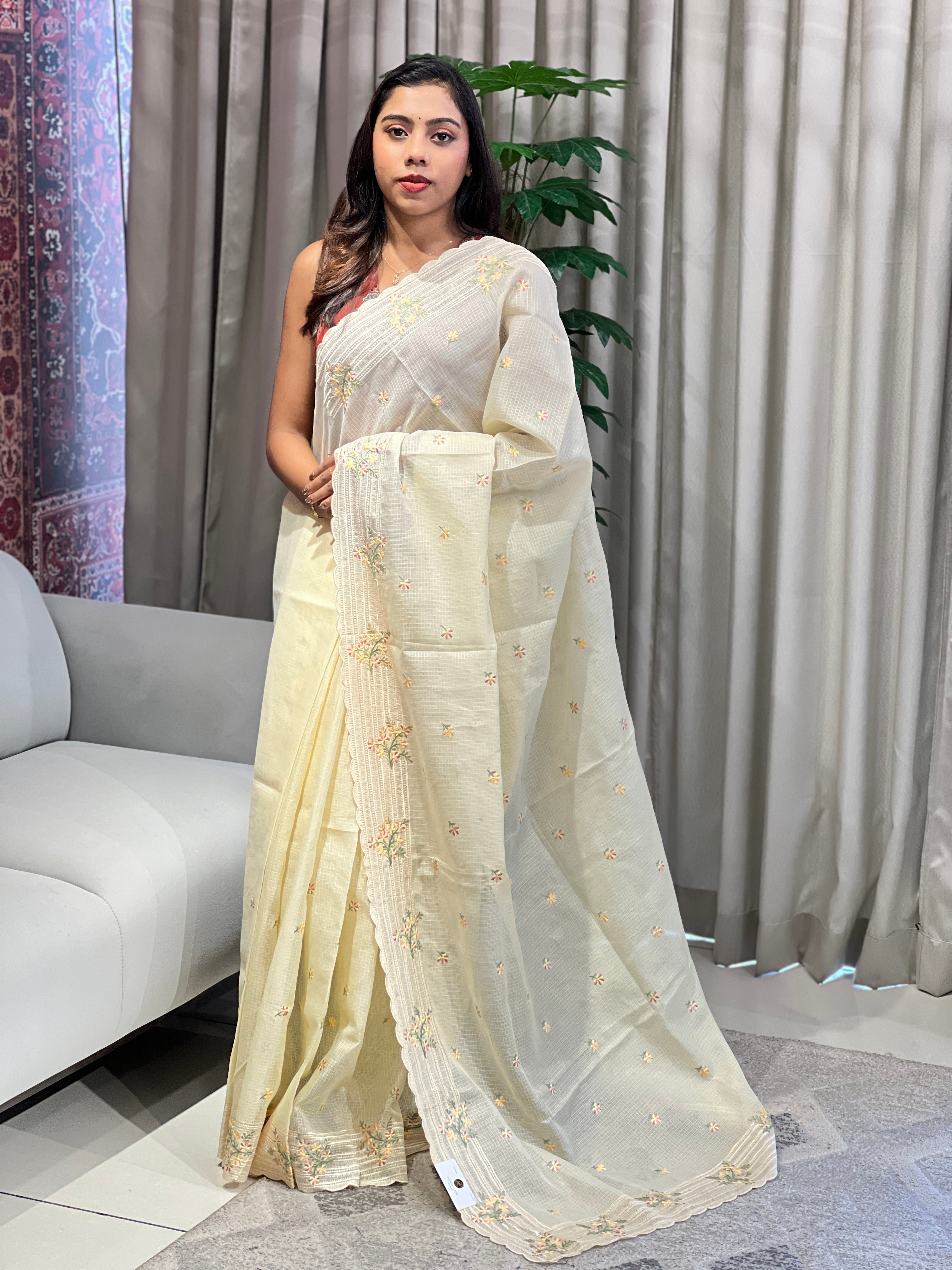 Floral Embroidery Detailed Silky Kota Saree | BLD1995