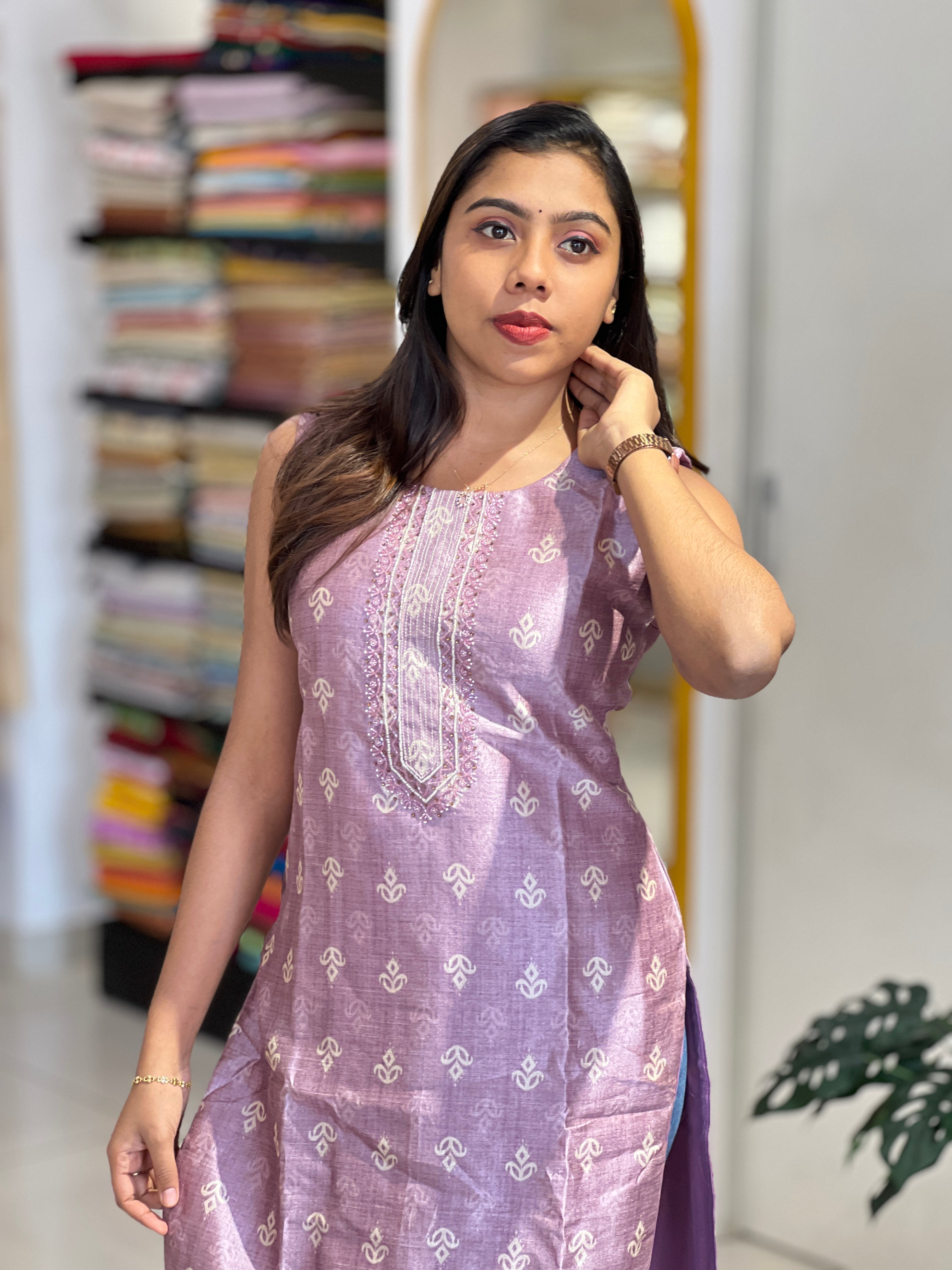 Digital Print With Hand Work Detailed Semi Tussar Kurta | NAI181