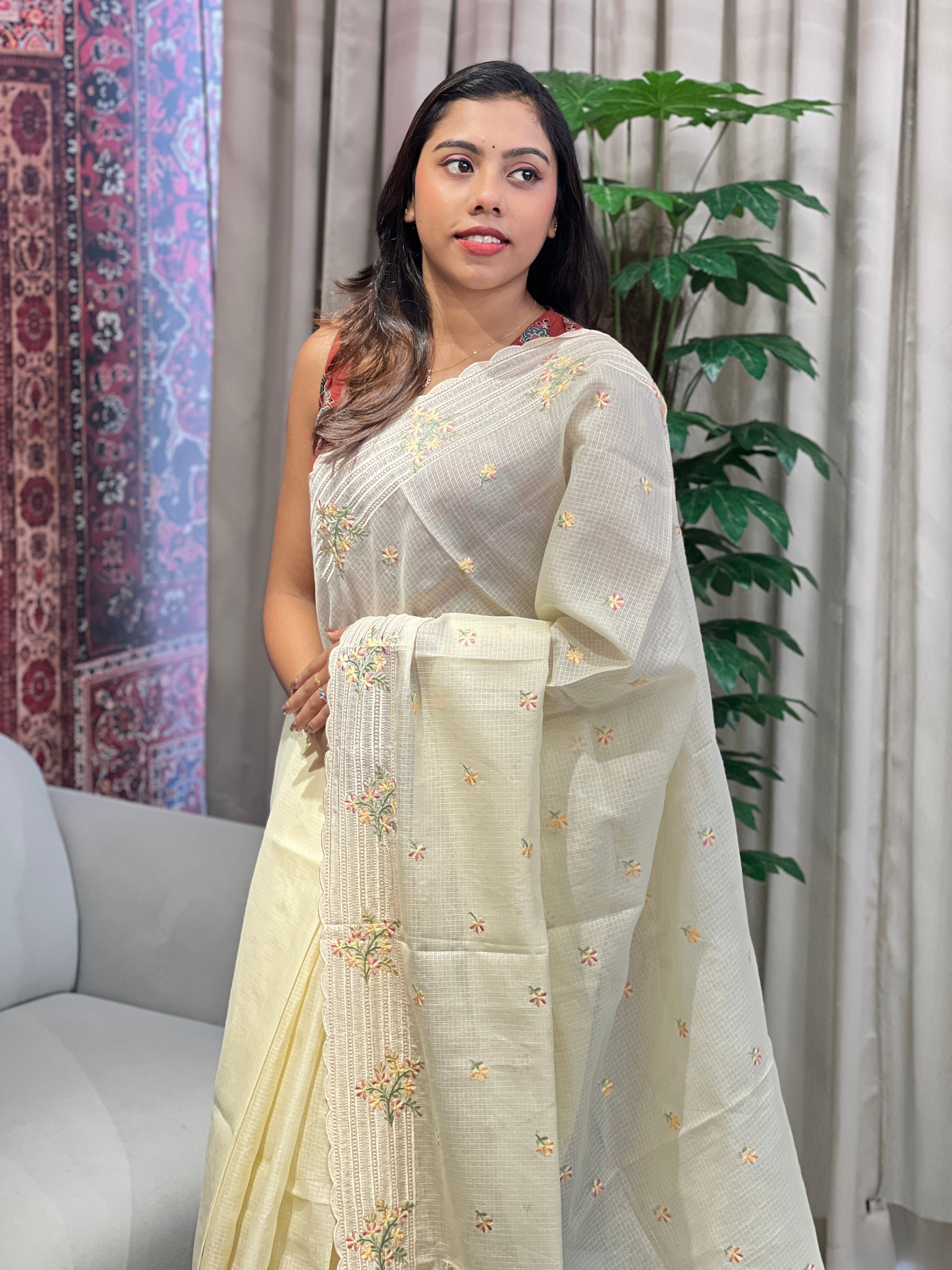 Floral Embroidery Detailed Silky Kota Saree | BLD1995