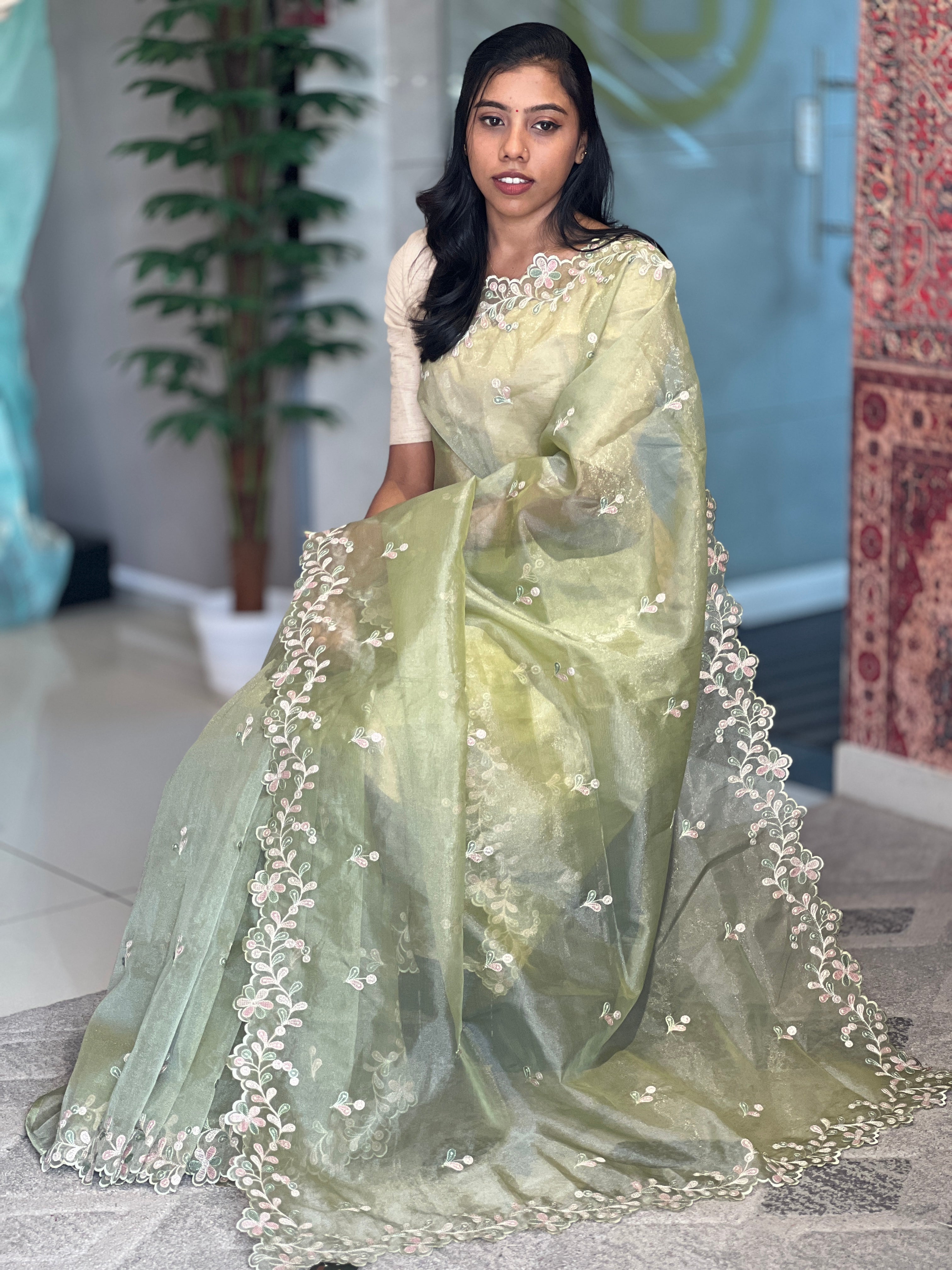 Embroidered Organza Saree | SBP546