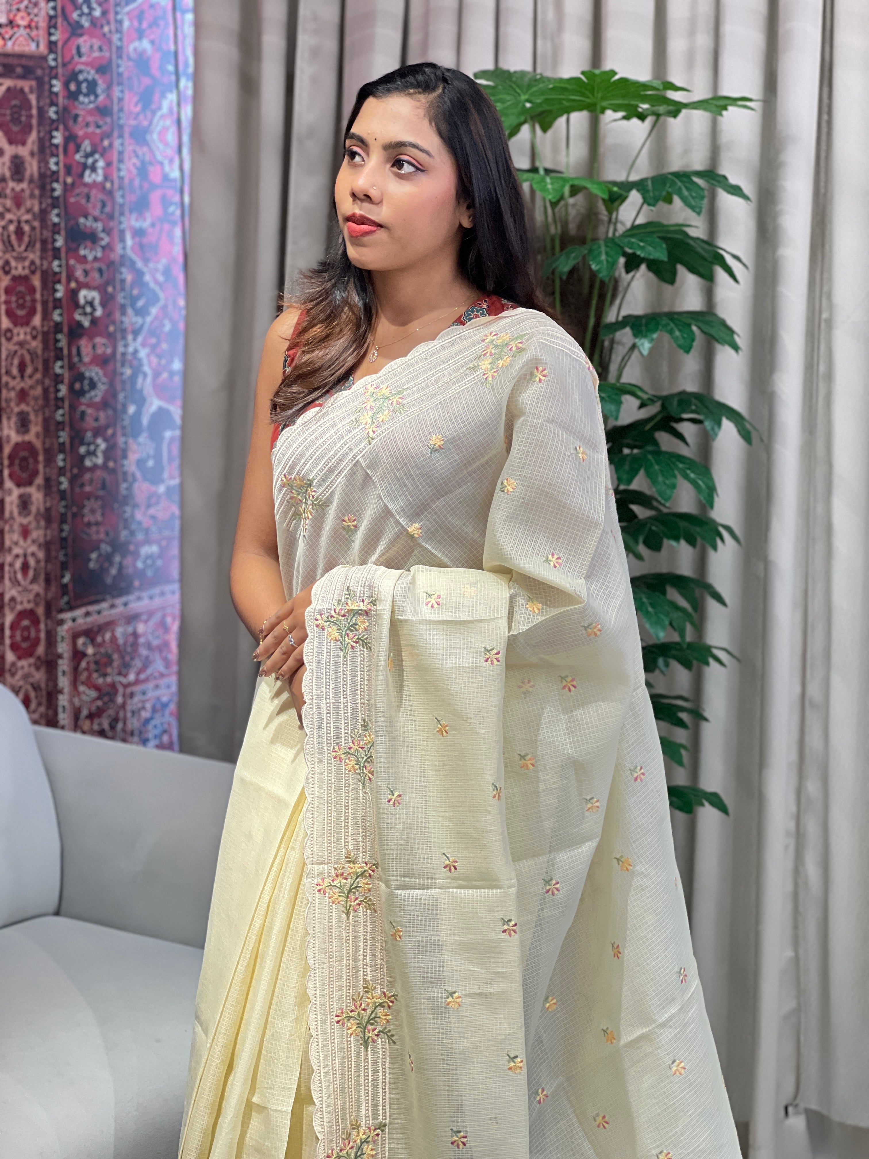 Floral Embroidery Detailed Silky Kota Saree | BLD1995