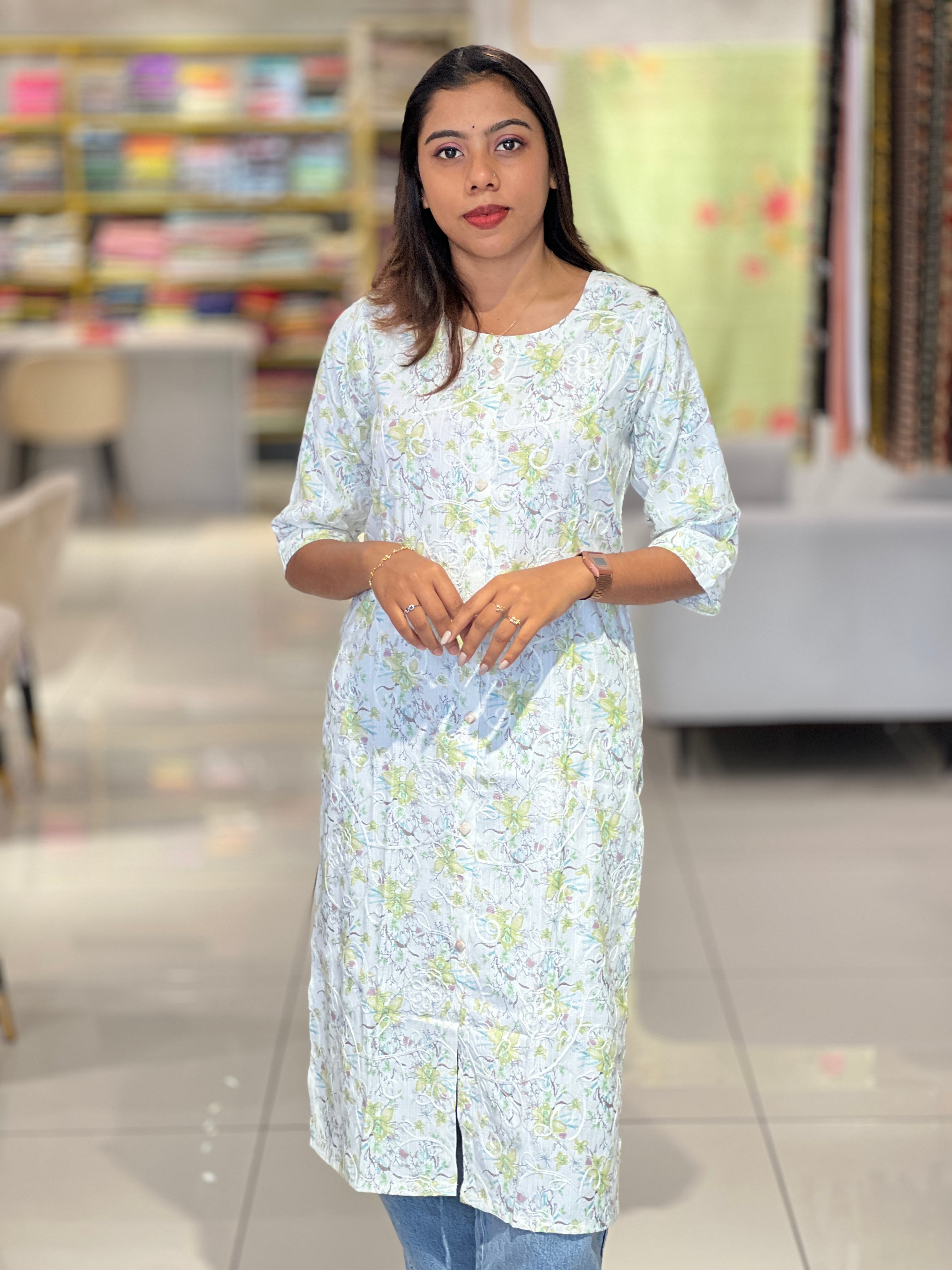 Floral Embroidery Detailed Cotton kurta | PGI234
