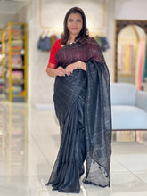 Silver Zari Weaved Linen Saree | DLS224