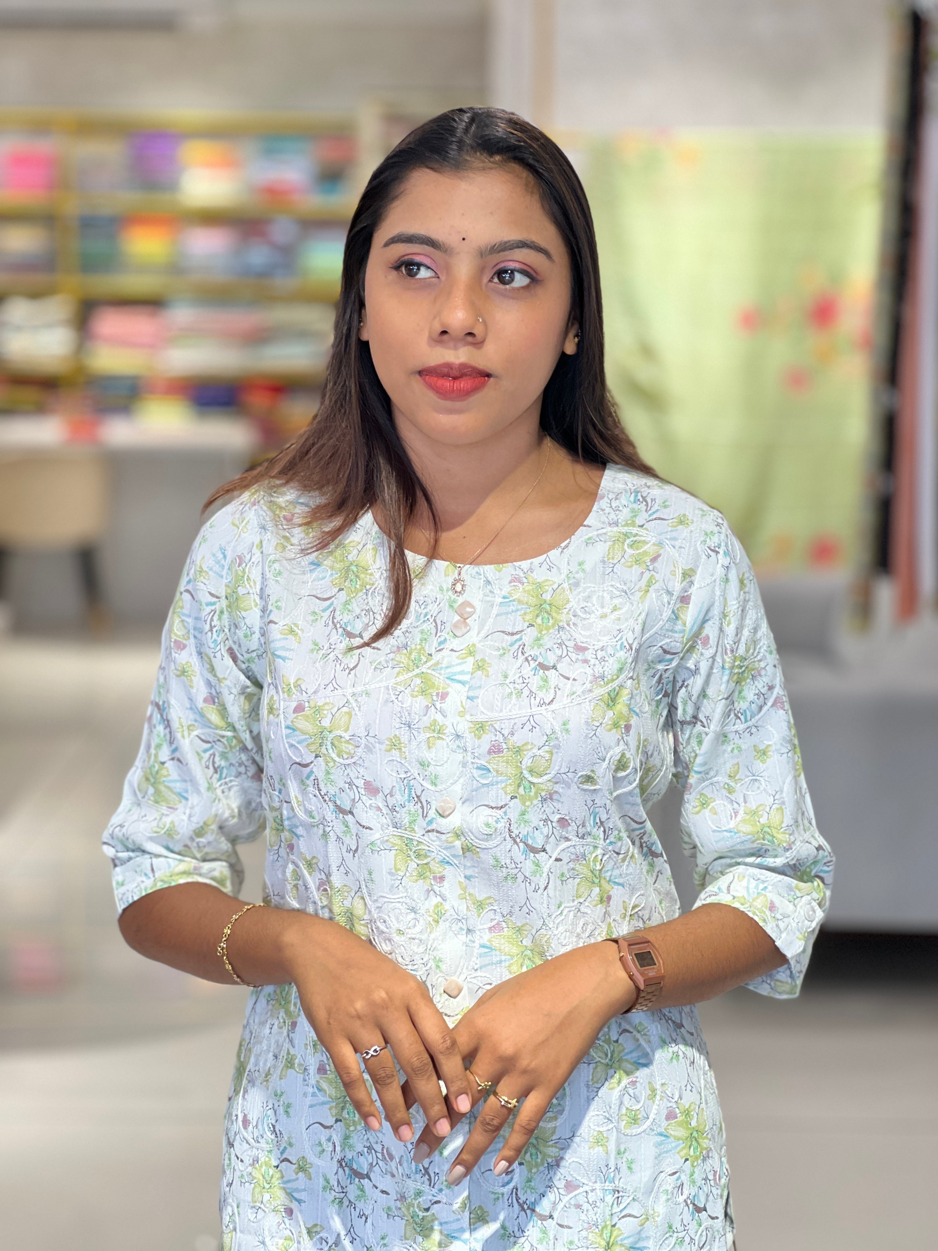 Floral Embroidery Detailed Cotton kurta | PGI234