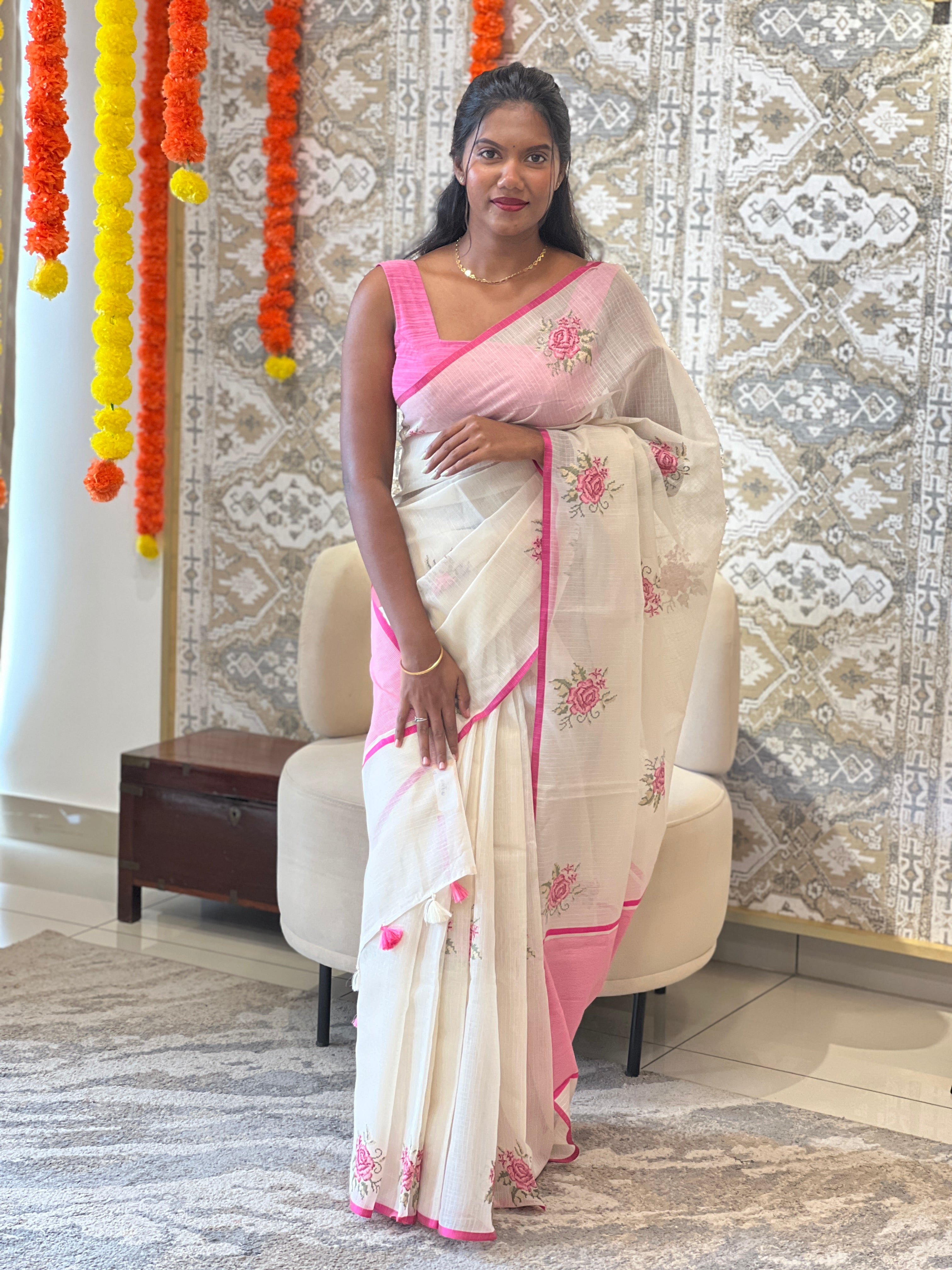 Cross Stitch Embroidered Silky Kota Saree | MR505